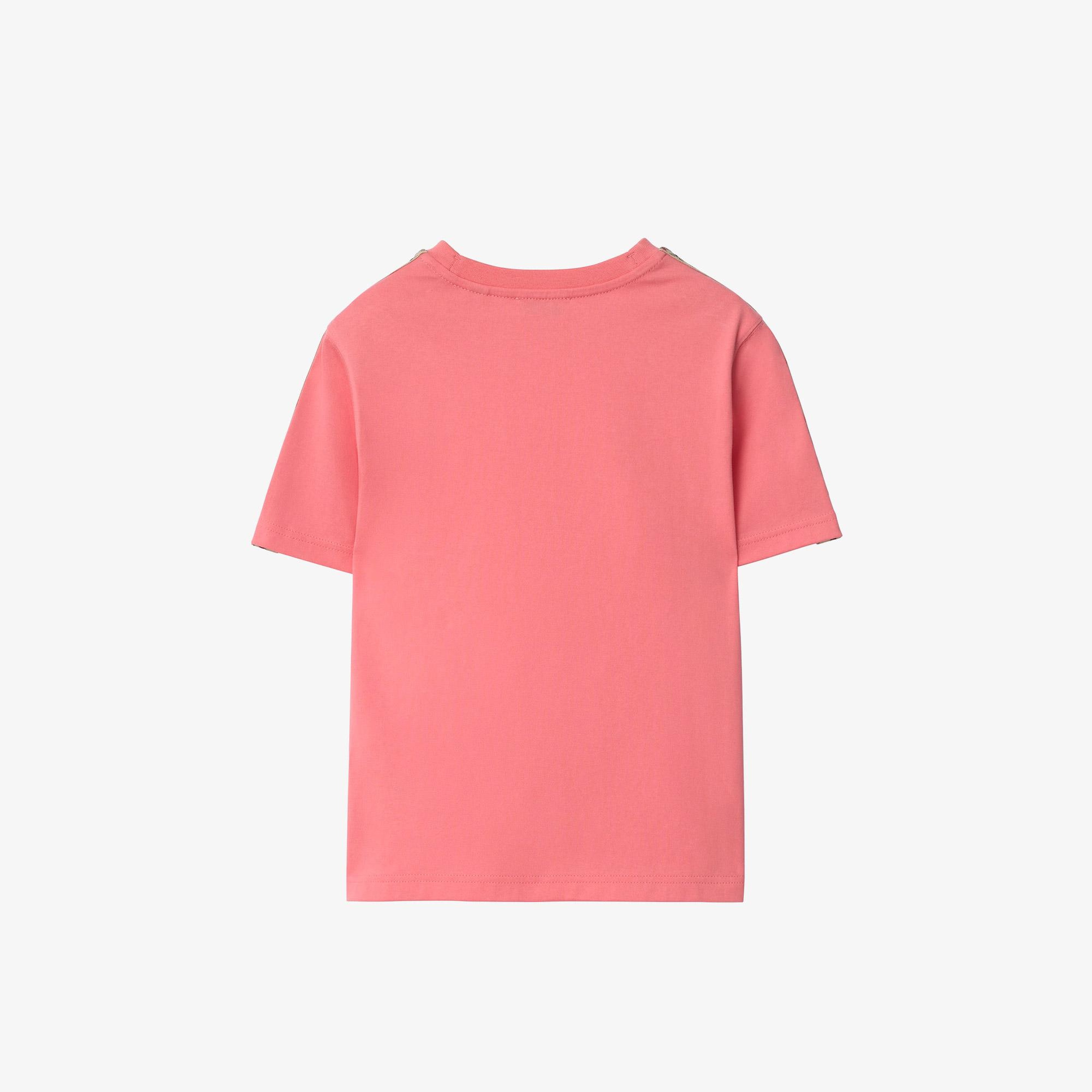 Burberry Check Trim Cotton Çocuk Pembe T-Shirt
