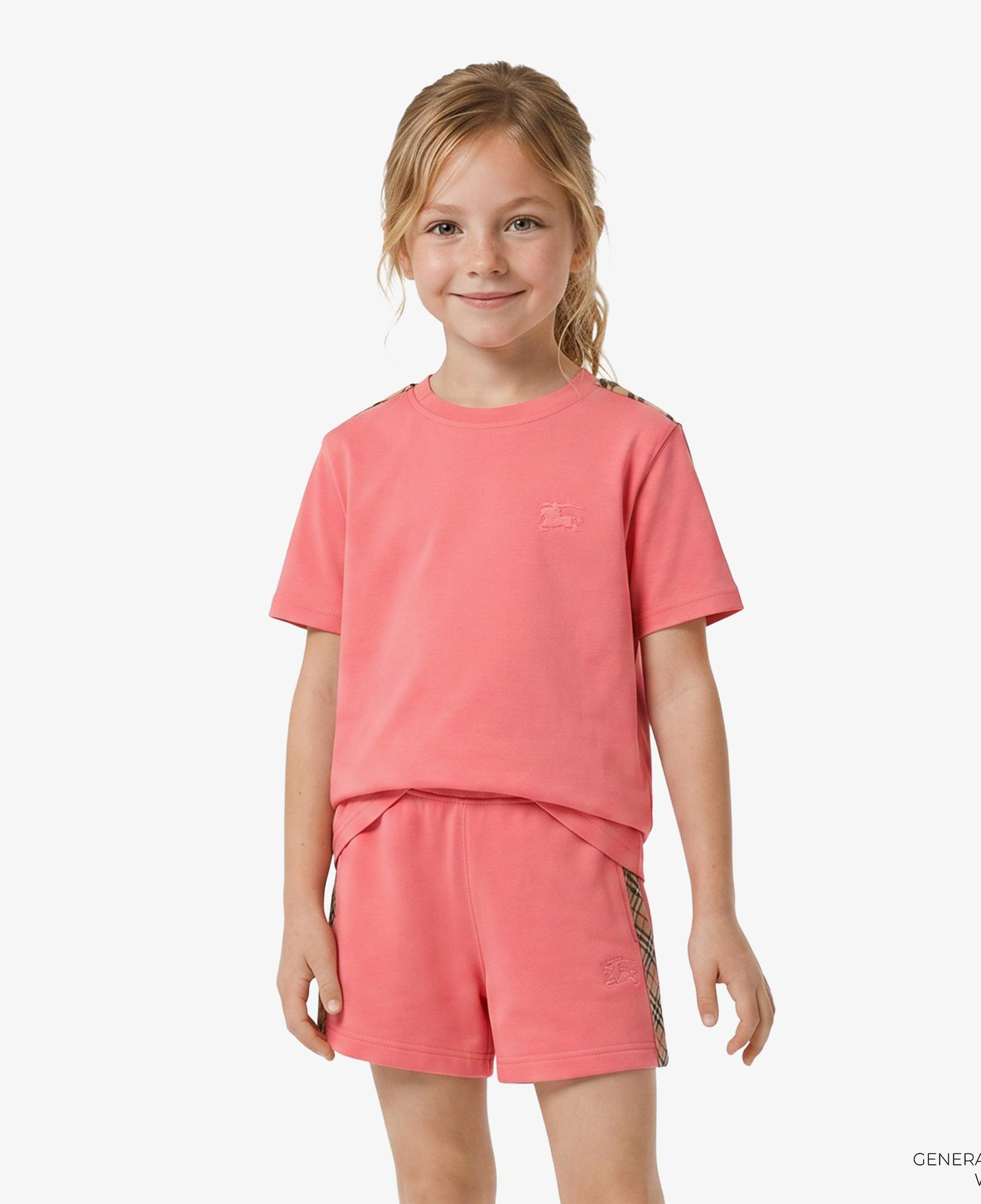 Burberry Check Trim Cotton Çocuk Pembe T-Shirt