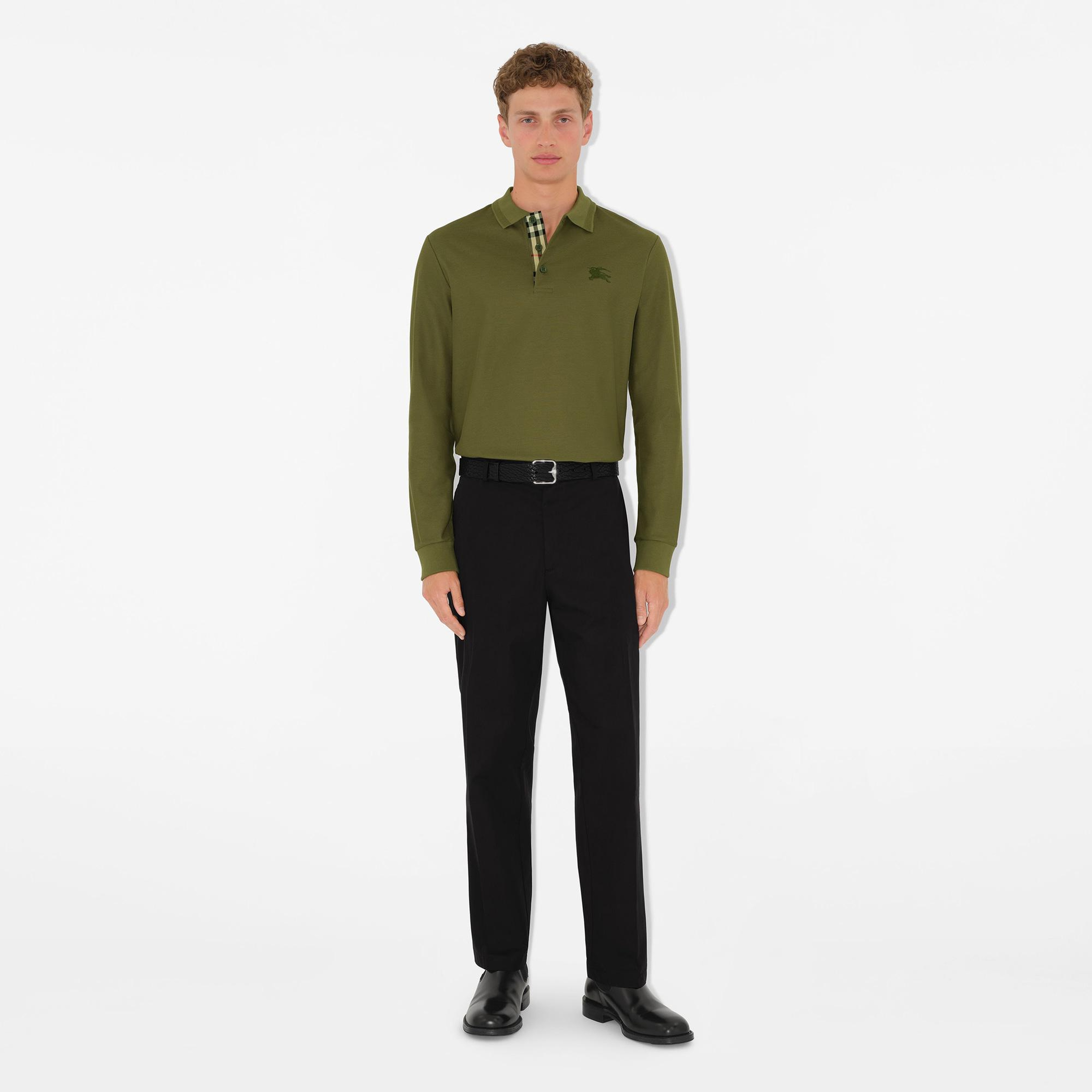 Burberry Long-sleeve Pamuklu Erkek Haki Polo