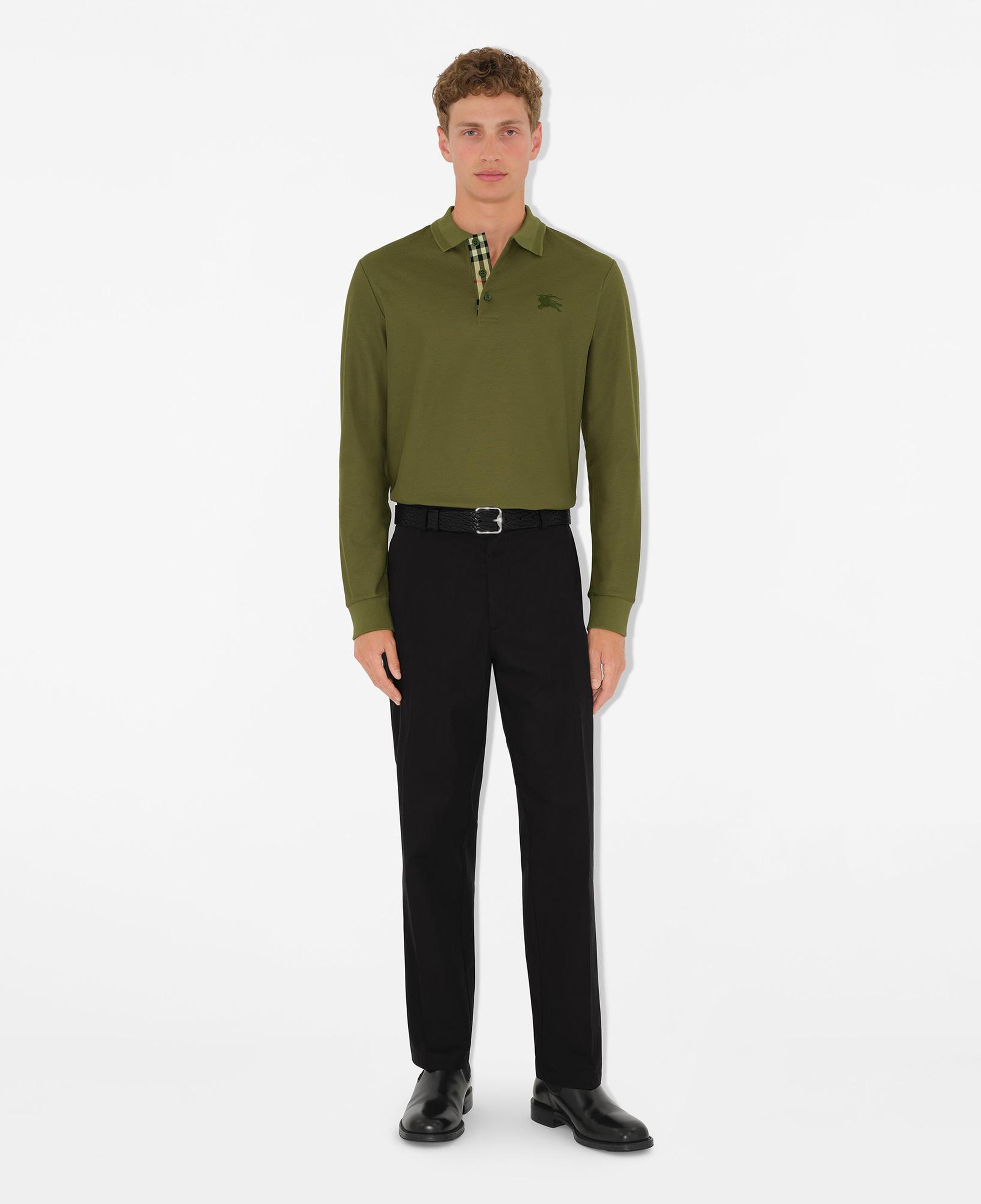 Burberry Long-sleeve Pamuklu Erkek Haki Polo