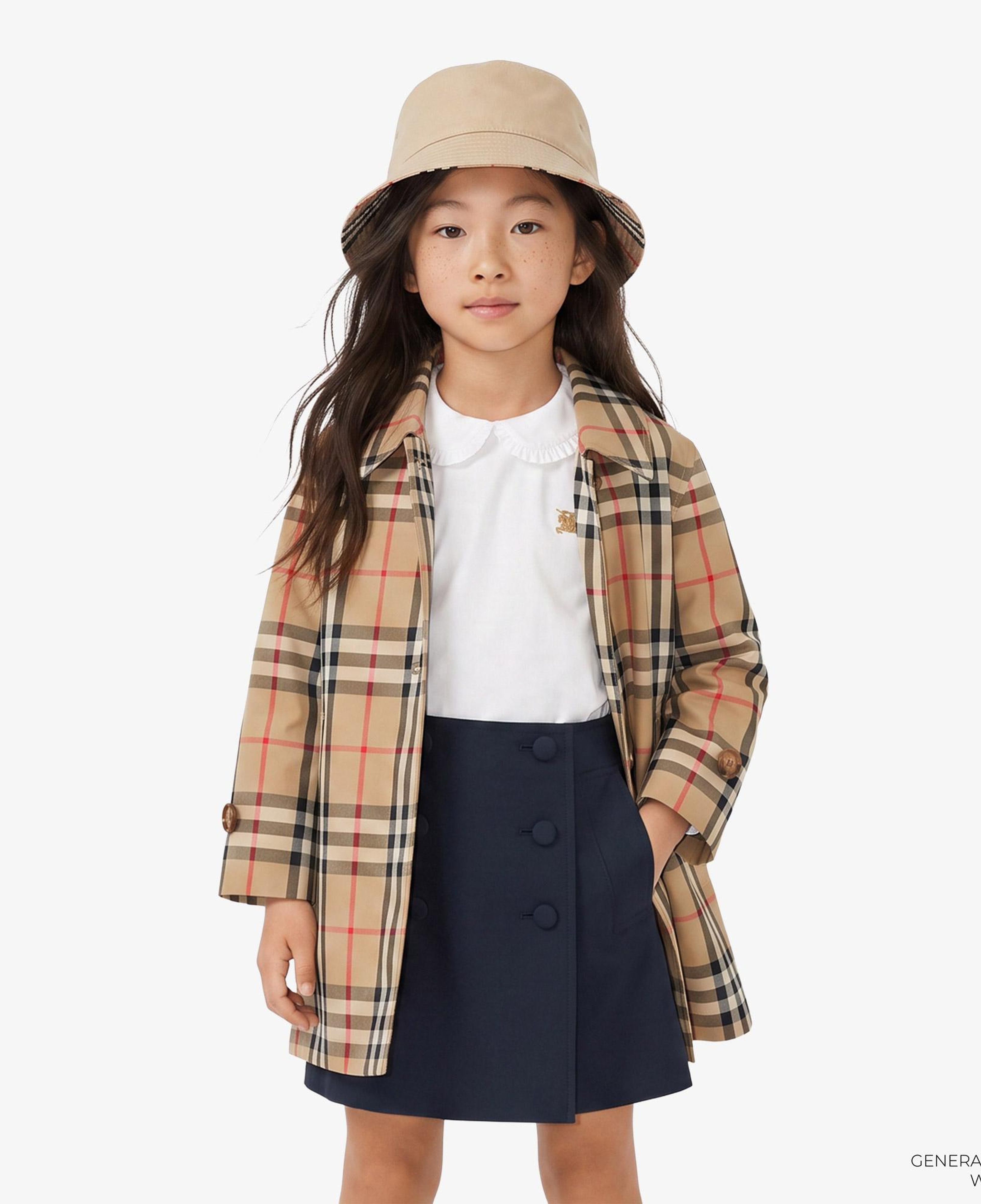 Burberry Reversible Check Gabardine Car Çocuk Bej Trençkot