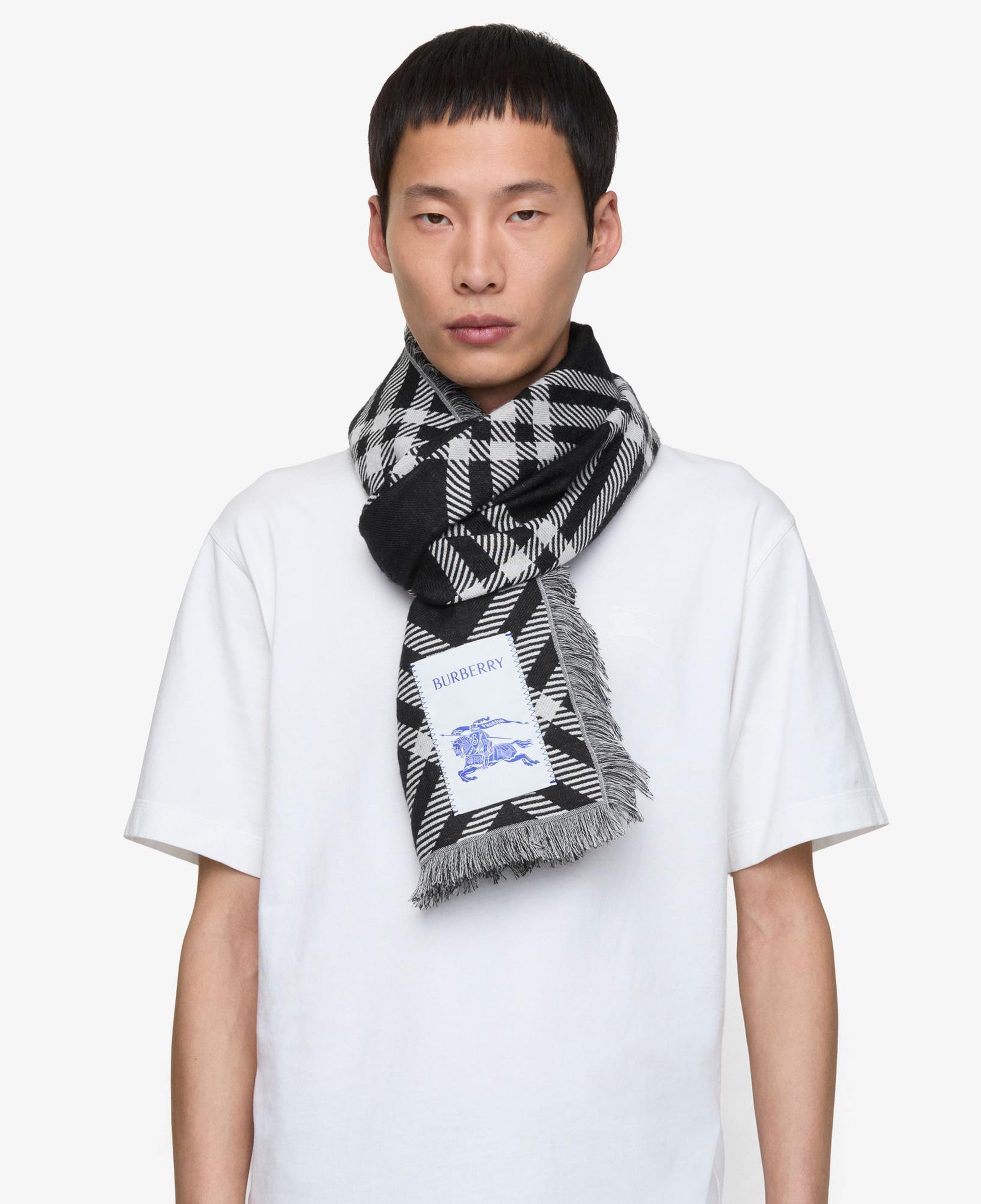 Burberry Wide Check Wool Silk Unisex Siyah Atkı