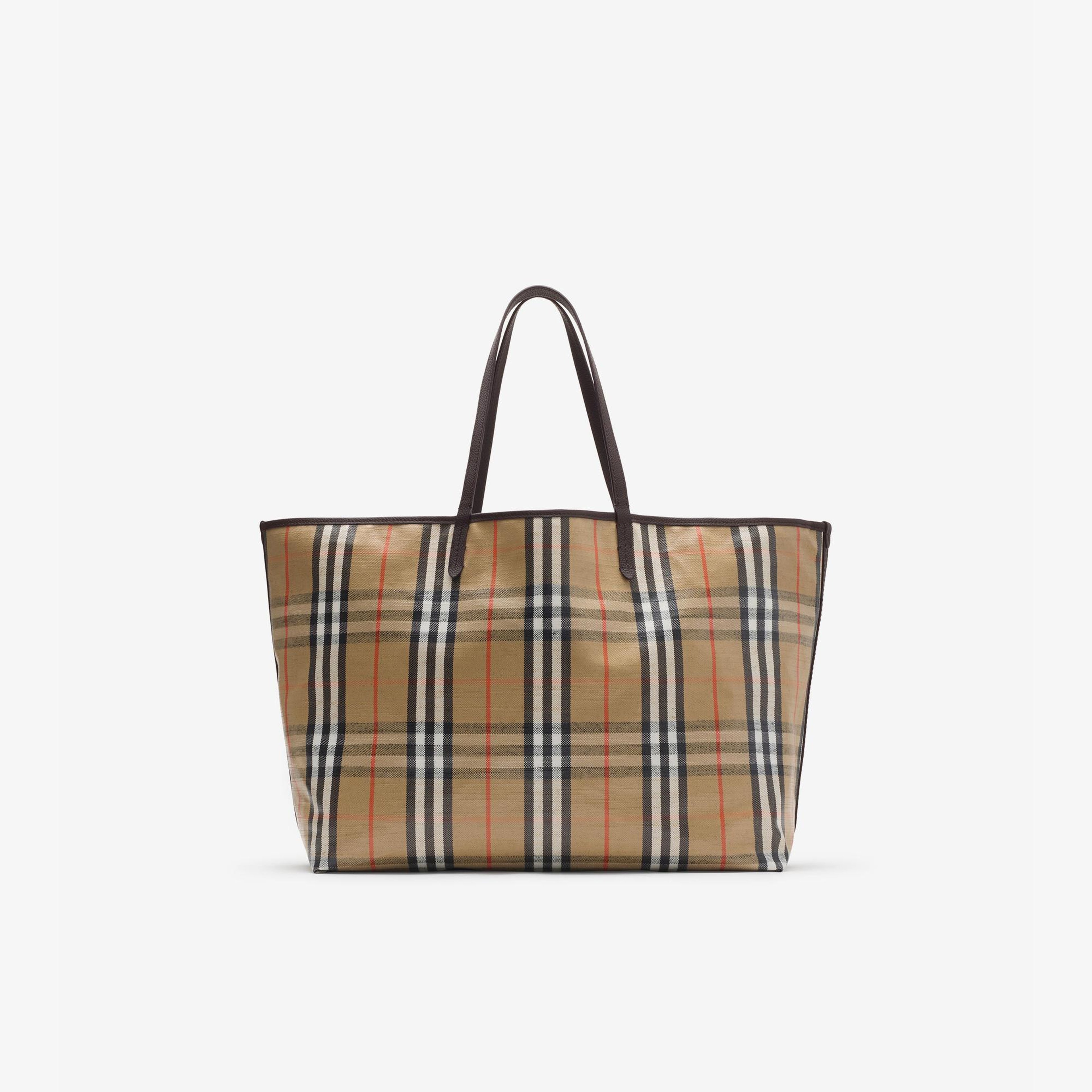 Burberry Large Highlands Kadın Bej Keten Tote Çanta