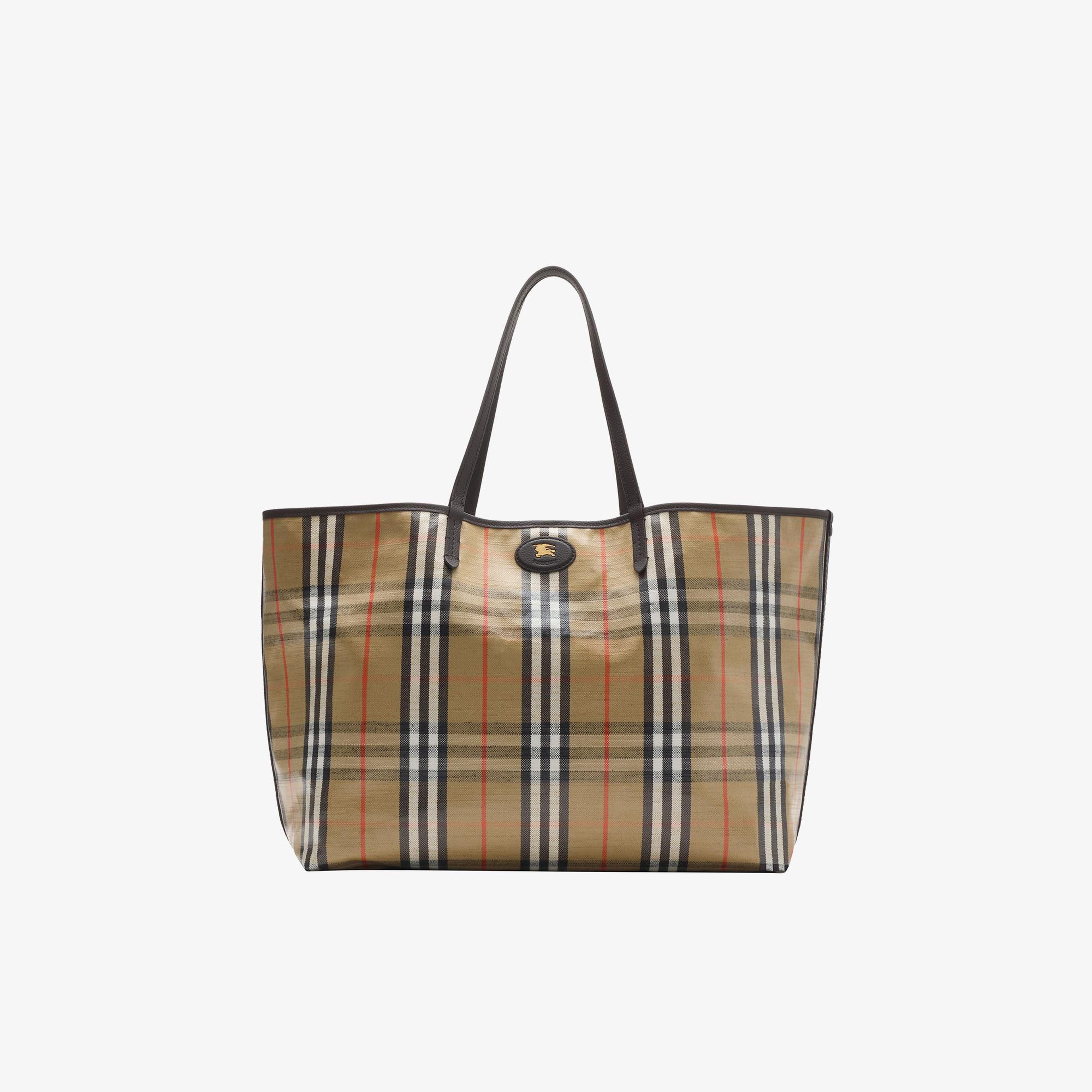 Burberry Large Highlands Kadın Bej Keten Tote Çanta