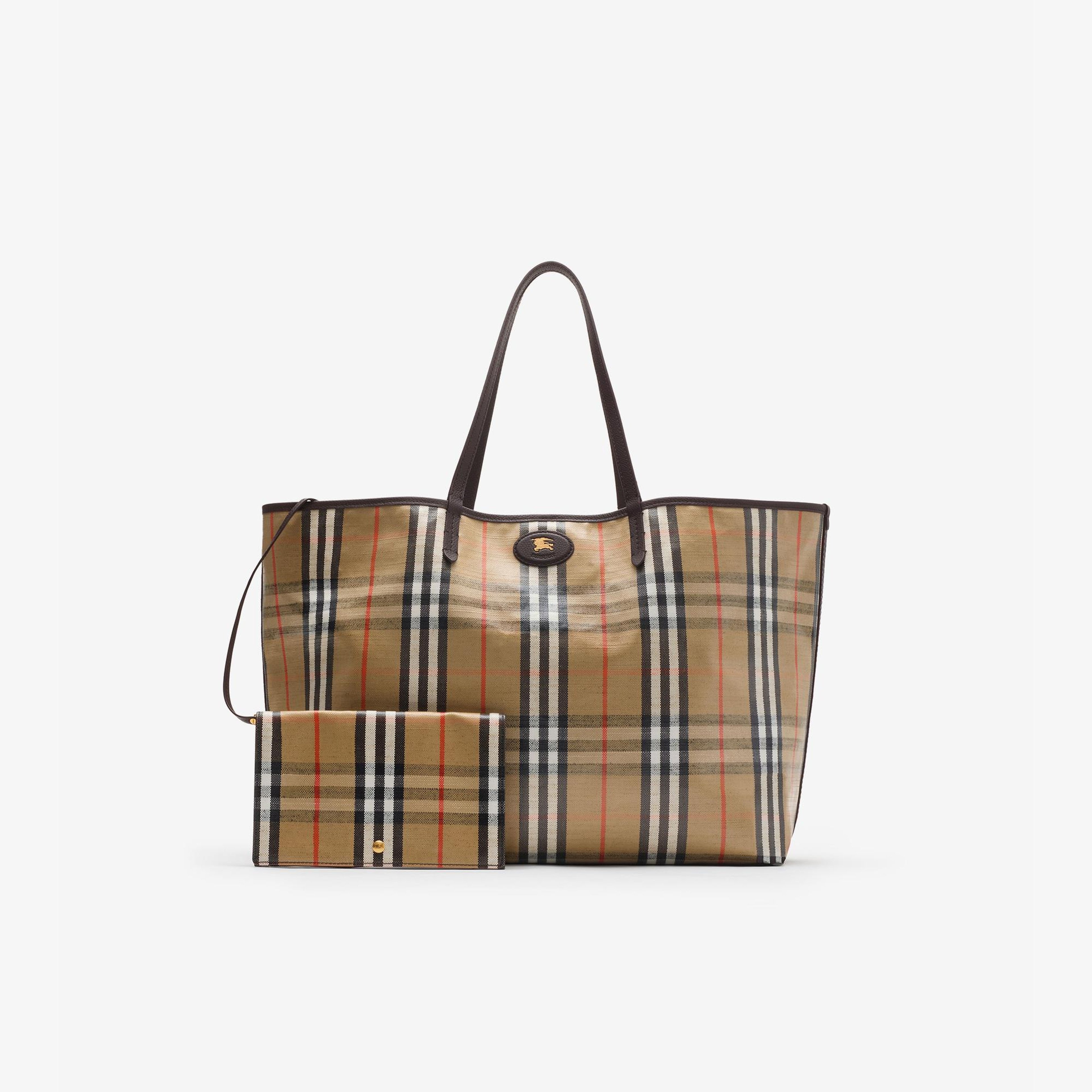 Burberry Large Highlands Kadın Bej Keten Tote Çanta