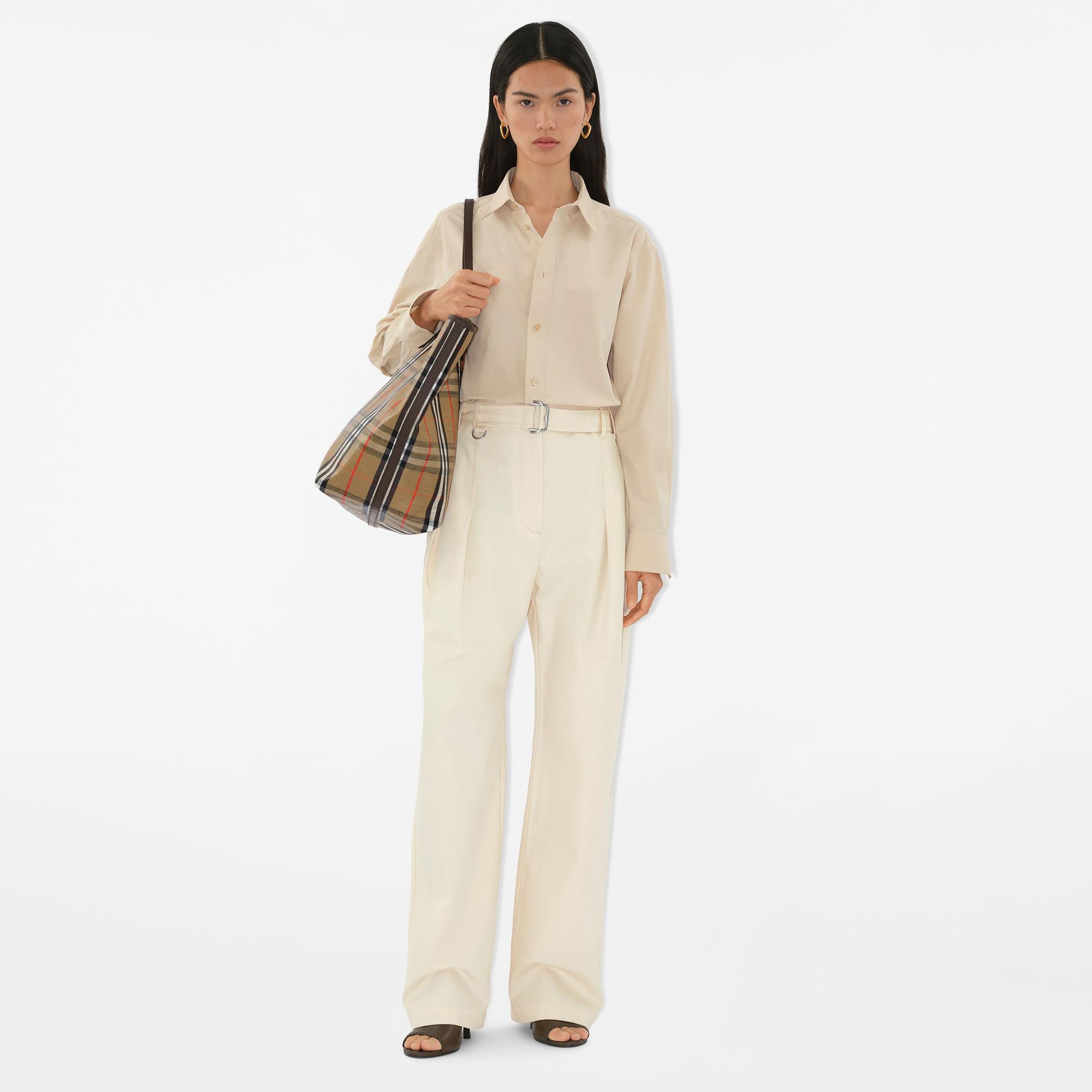 Burberry Large Highlands Kadın Bej Keten Tote Çanta