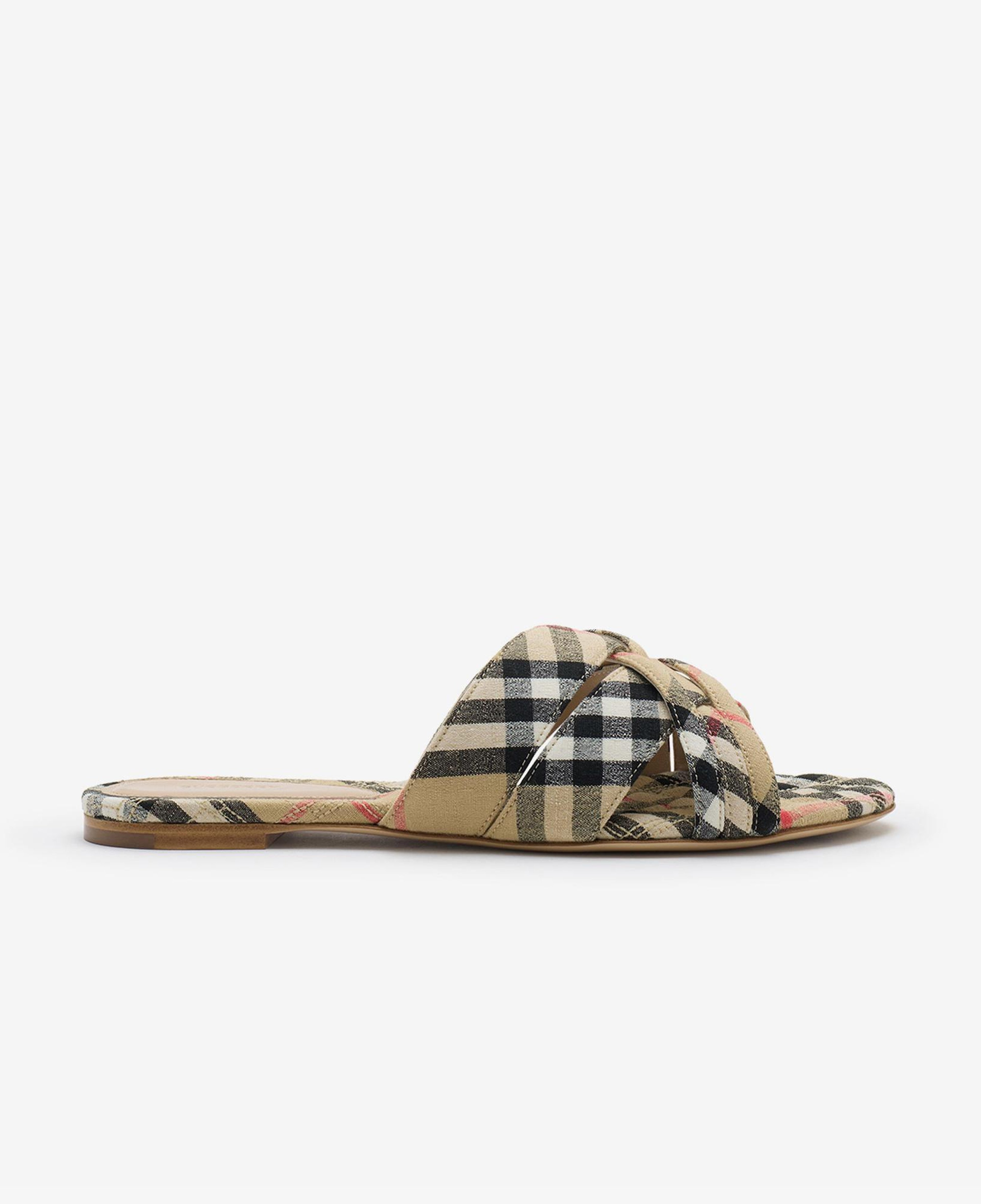 Burberry Check Cabana Kadın Bej Keten Terlik