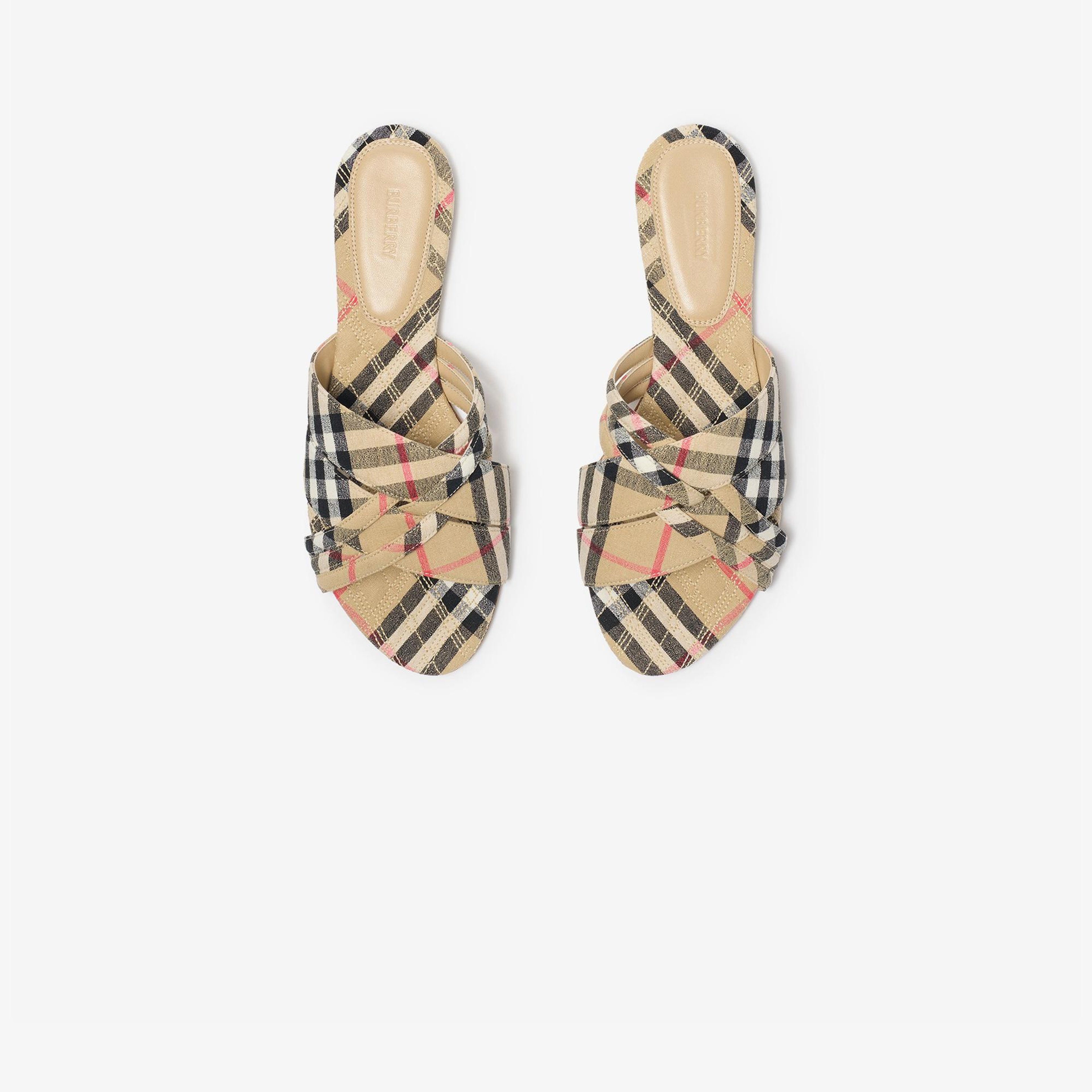 Burberry Check Cabana Kadın Bej Keten Terlik