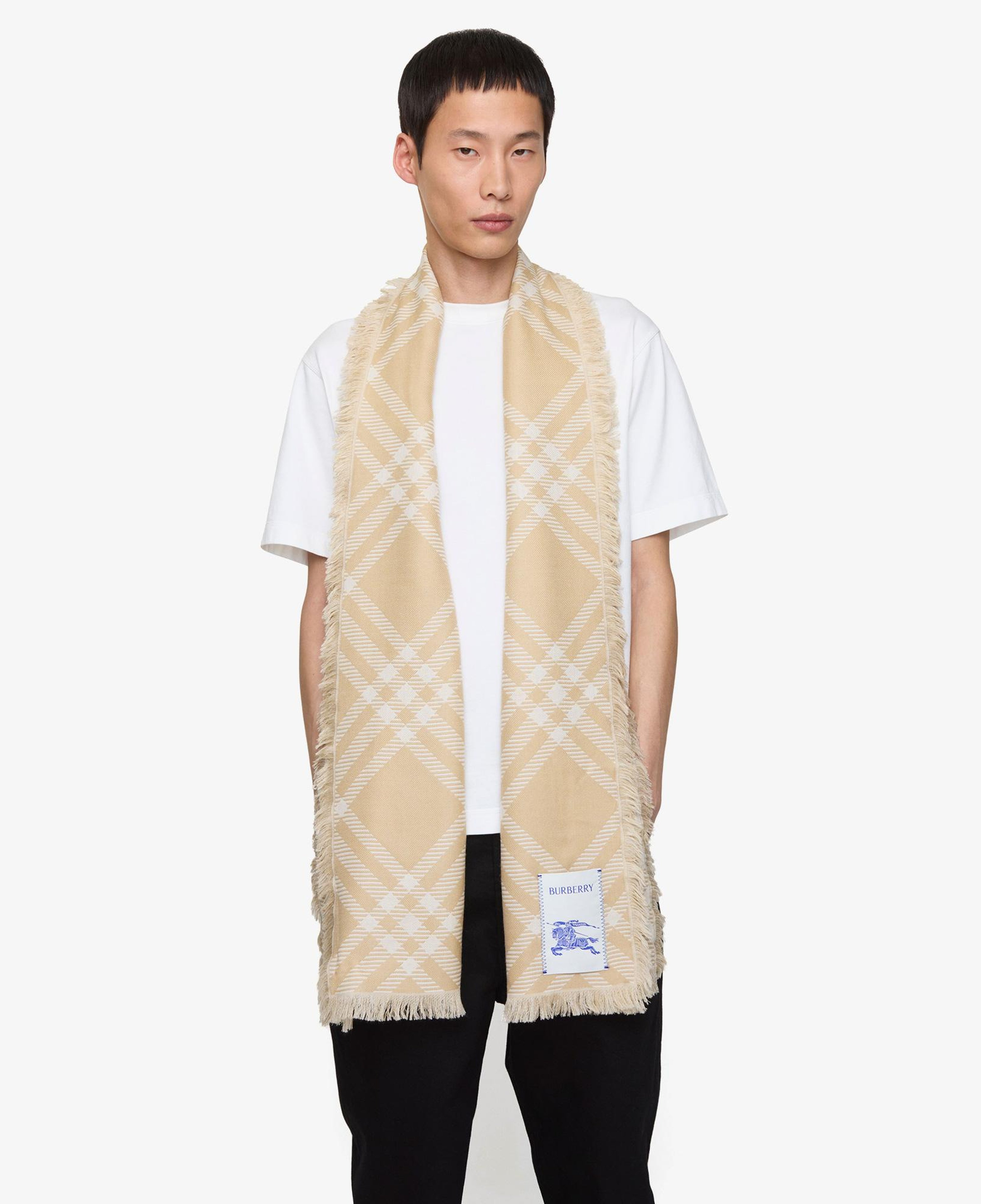 Burberry Wide Check Wool Silk Kadın Bej Atkı