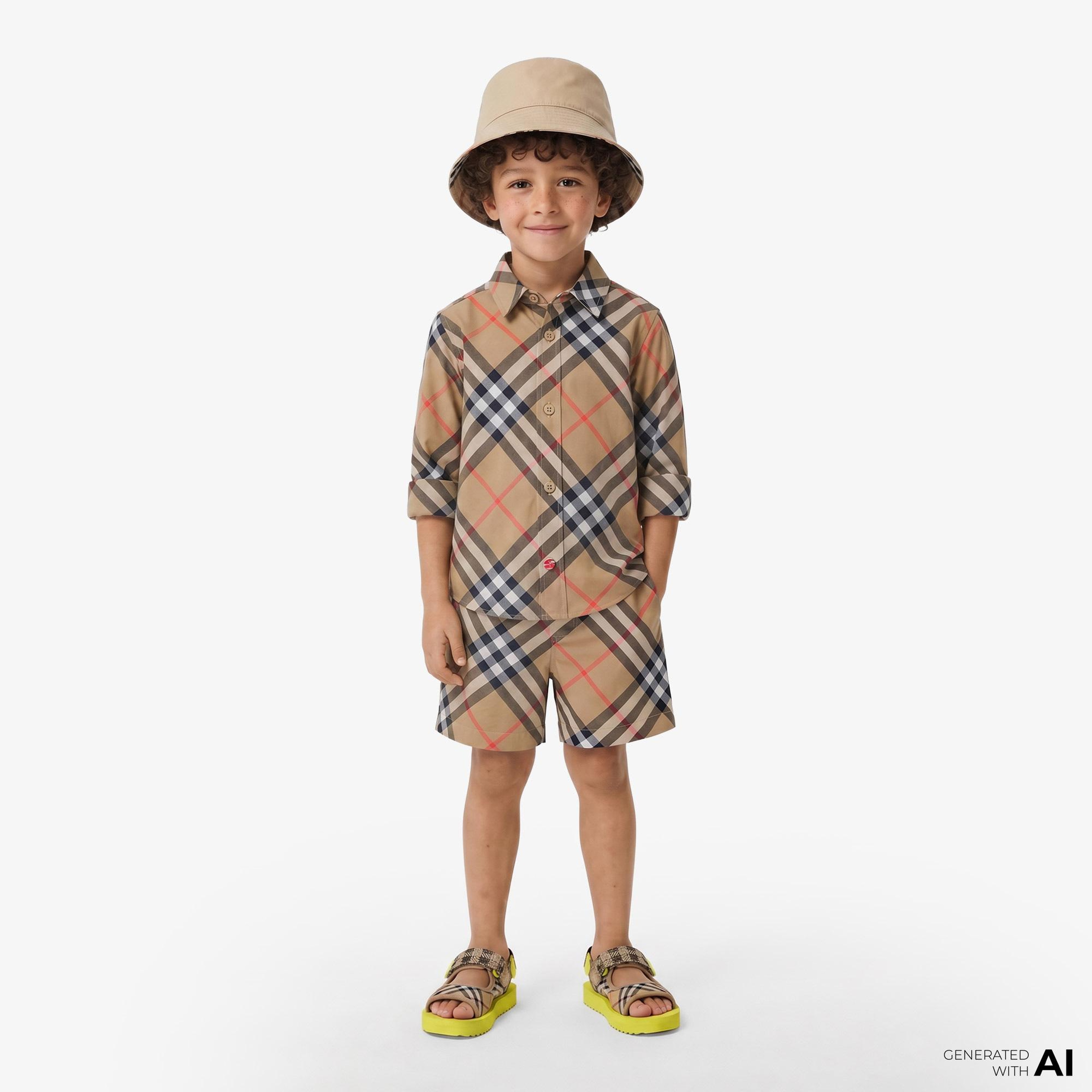 Burberry Check Pamuklu Çocuk Bej Gömlek