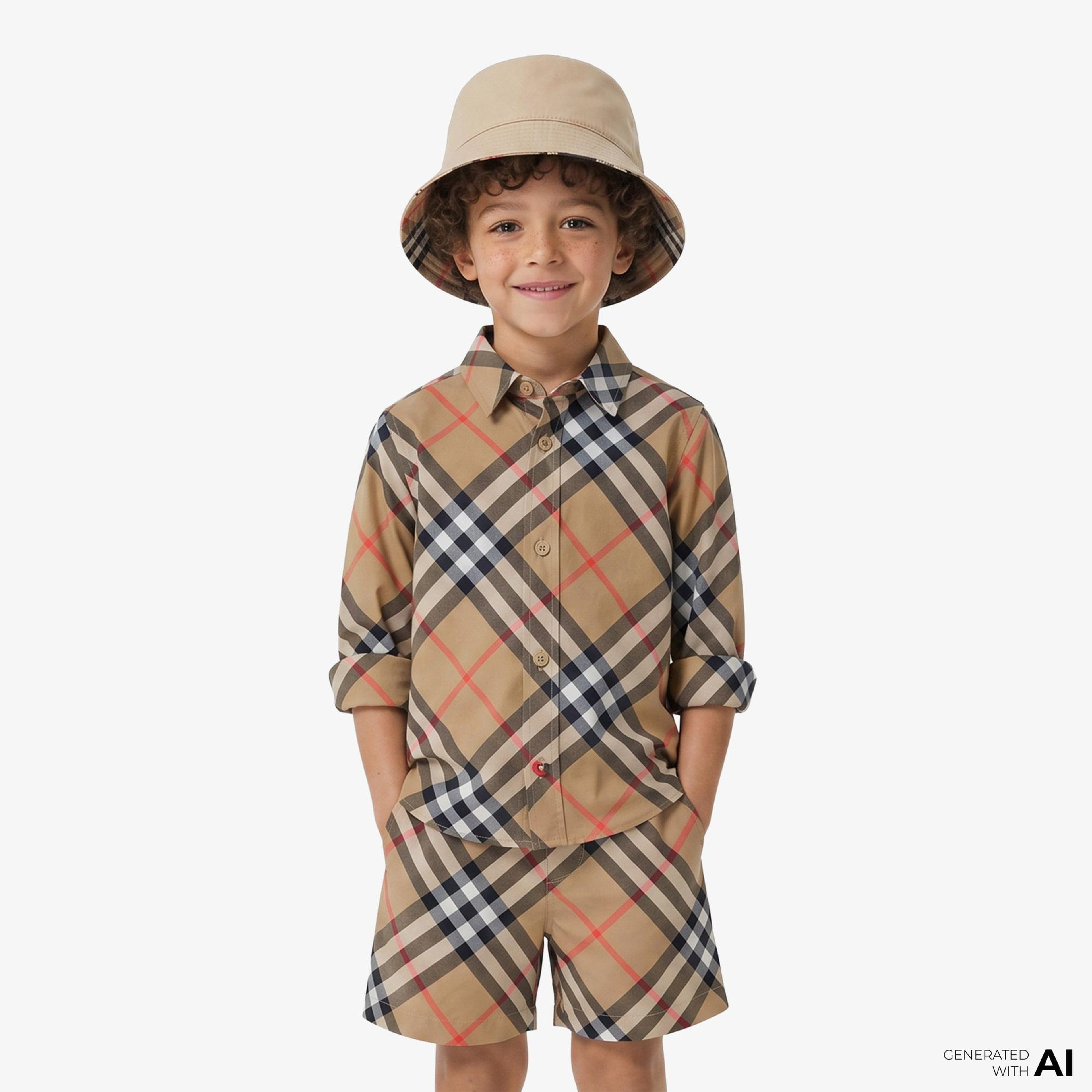 Burberry Check Pamuklu Çocuk Bej Gömlek