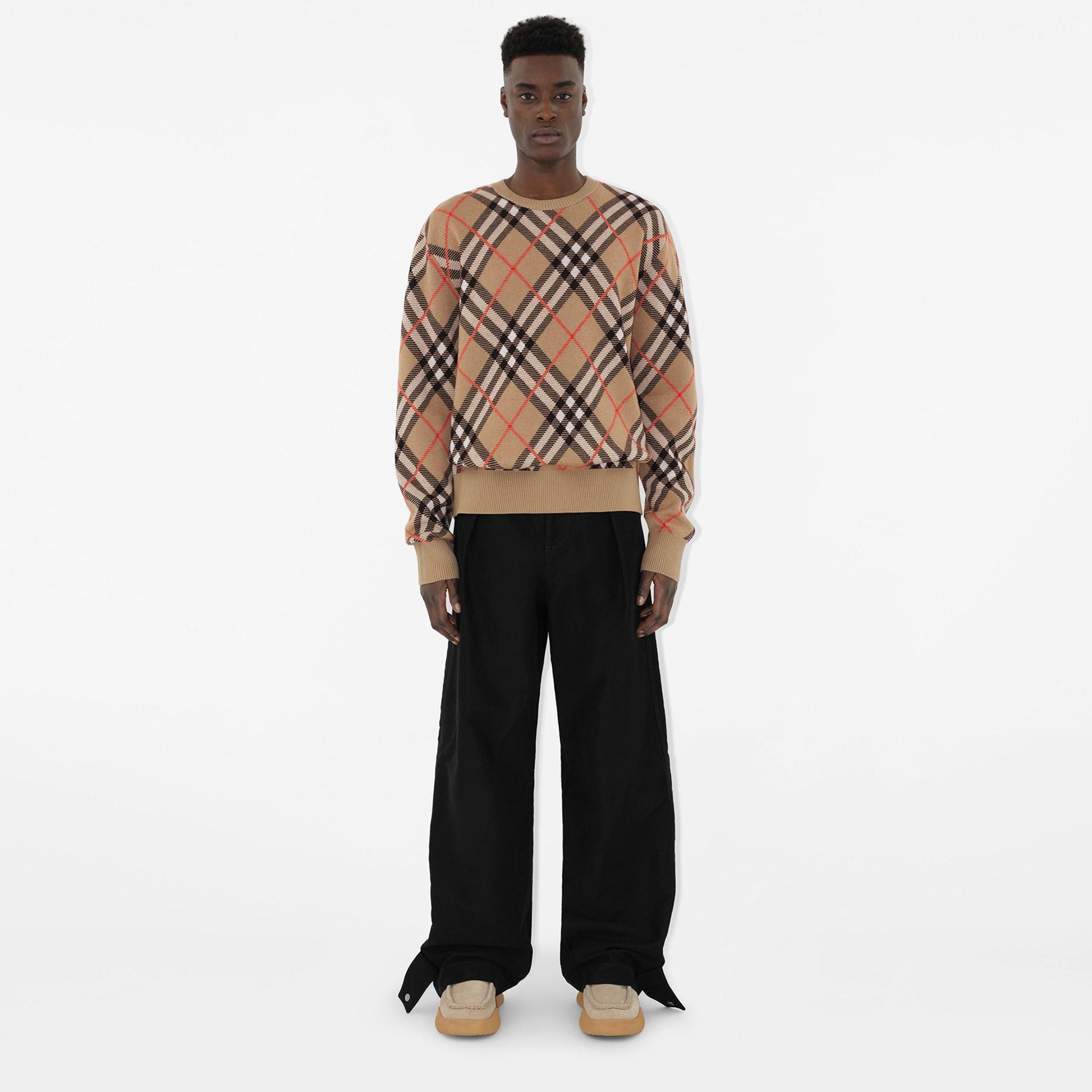 Burberry Check Yün Karışımlı Erkek Bej Kazak