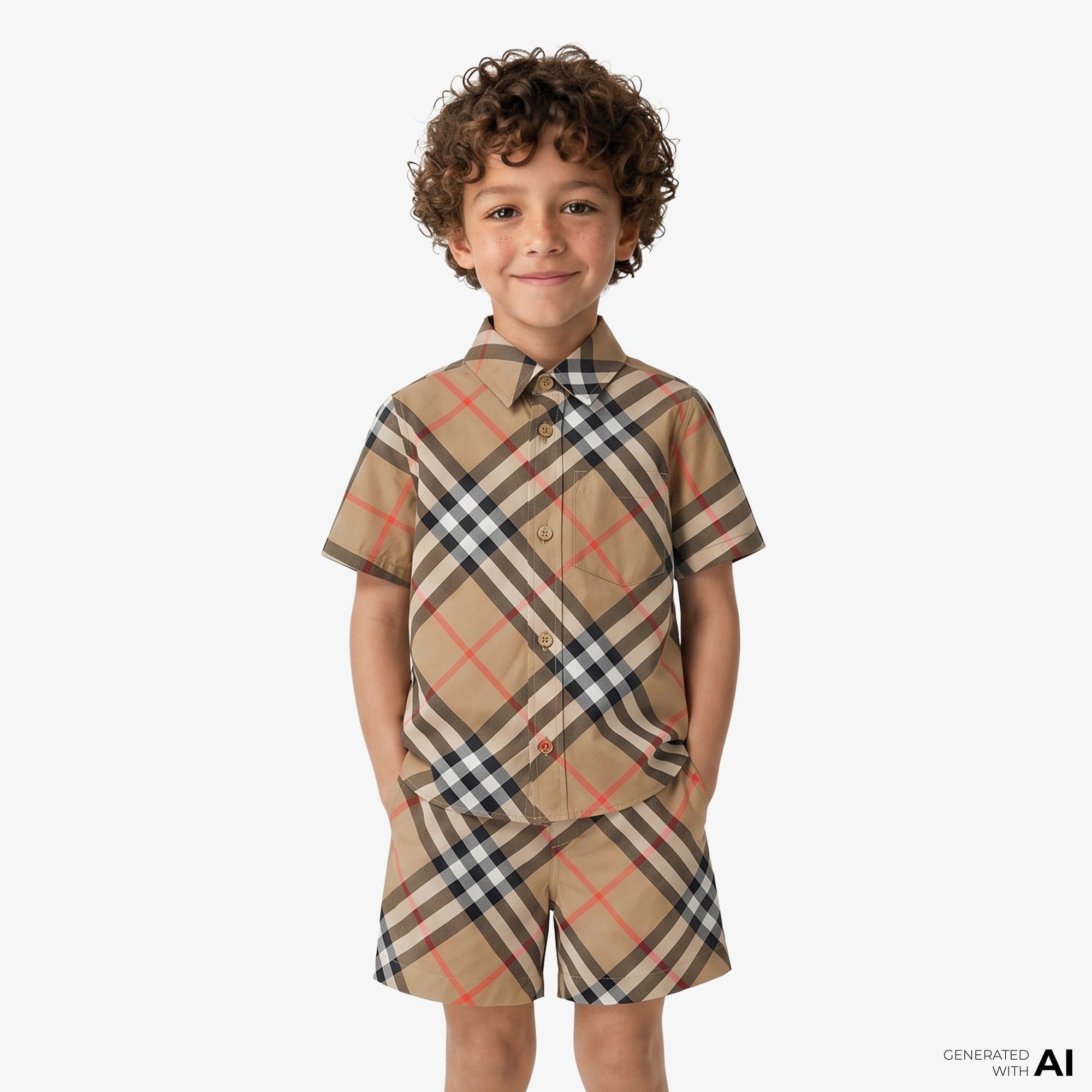 Burberry Check Pamuklu Çocuk Bej Gömlek