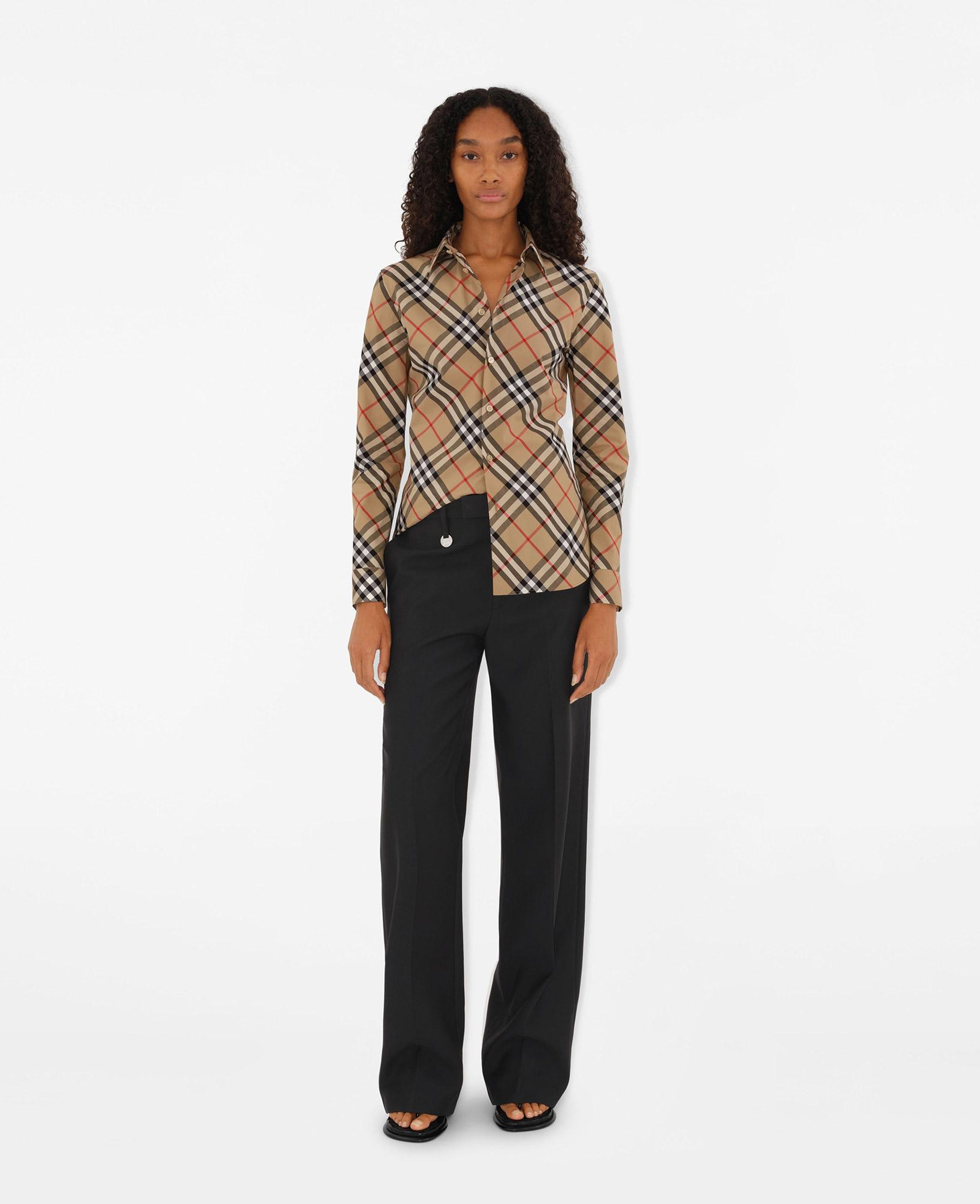 Burberry Slim Fit Check Pamuklu Kadın Bej Gömlek