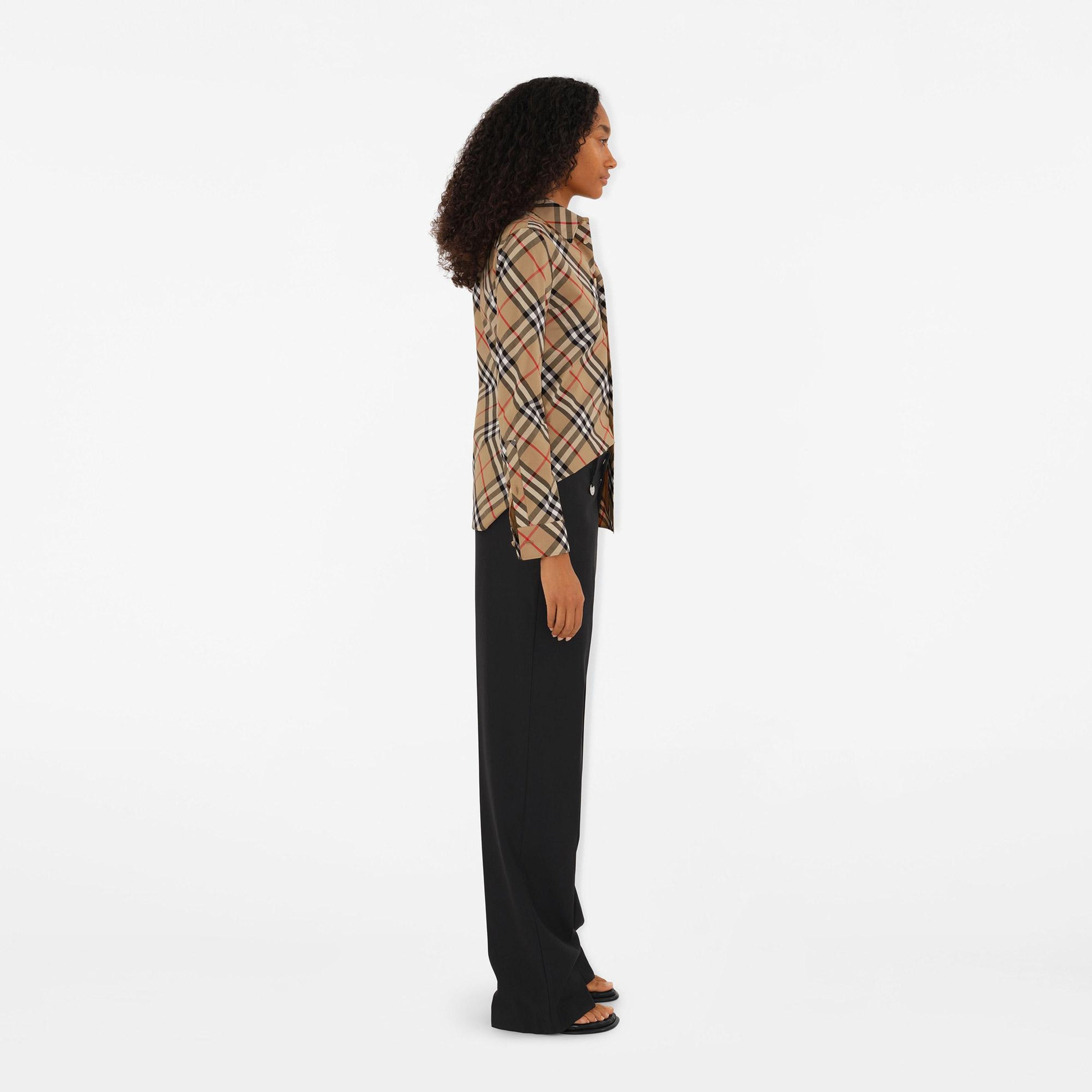 Burberry Slim Fit Check Pamuklu Kadın Bej Gömlek