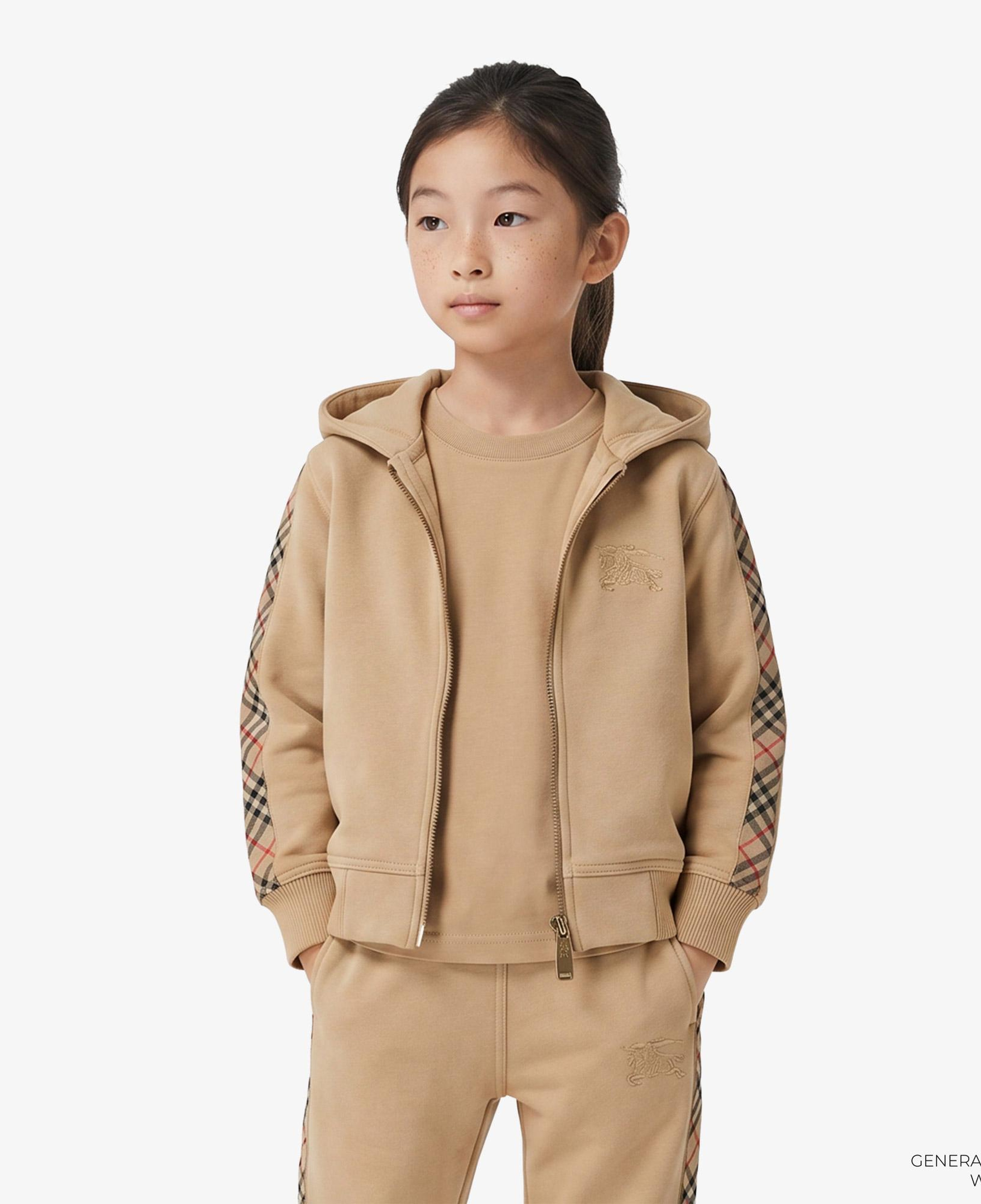 Burberry Clyde Check Trim Cotton Çocuk Bej Sweatshirt