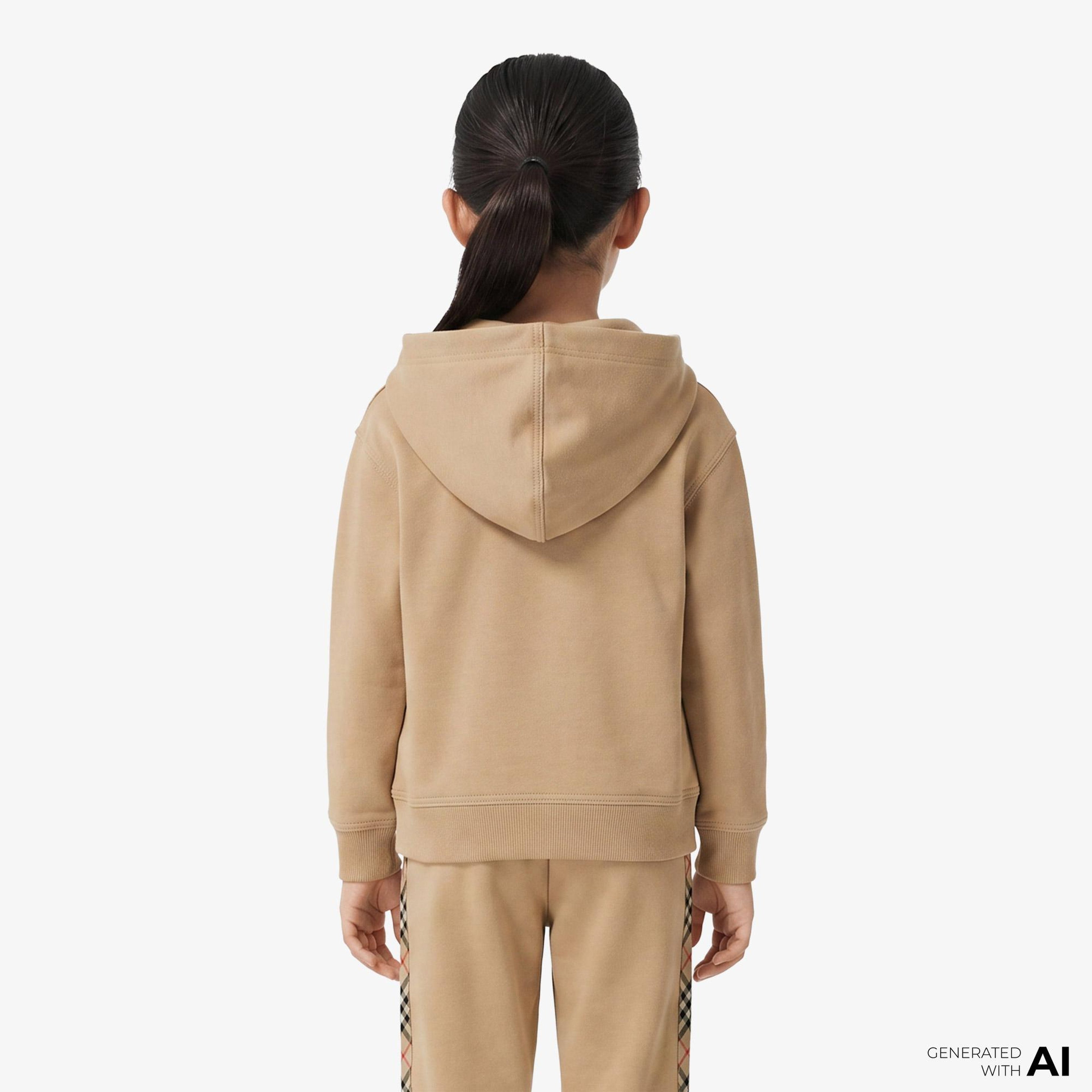 Burberry Clyde Check Trim Cotton Çocuk Bej Sweatshirt