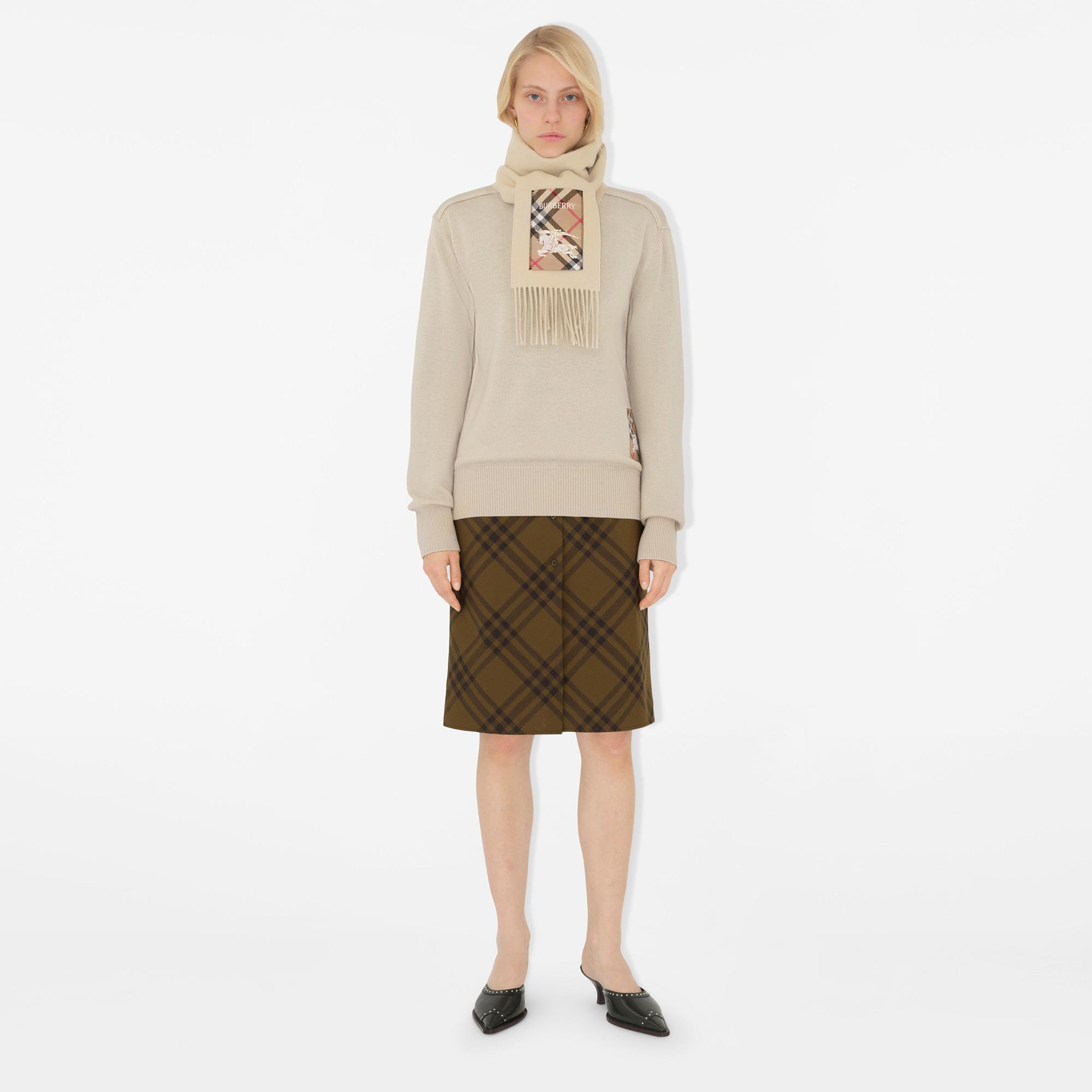 Burberry Solid Scf Label Cashmere Kadın Krem Atkı