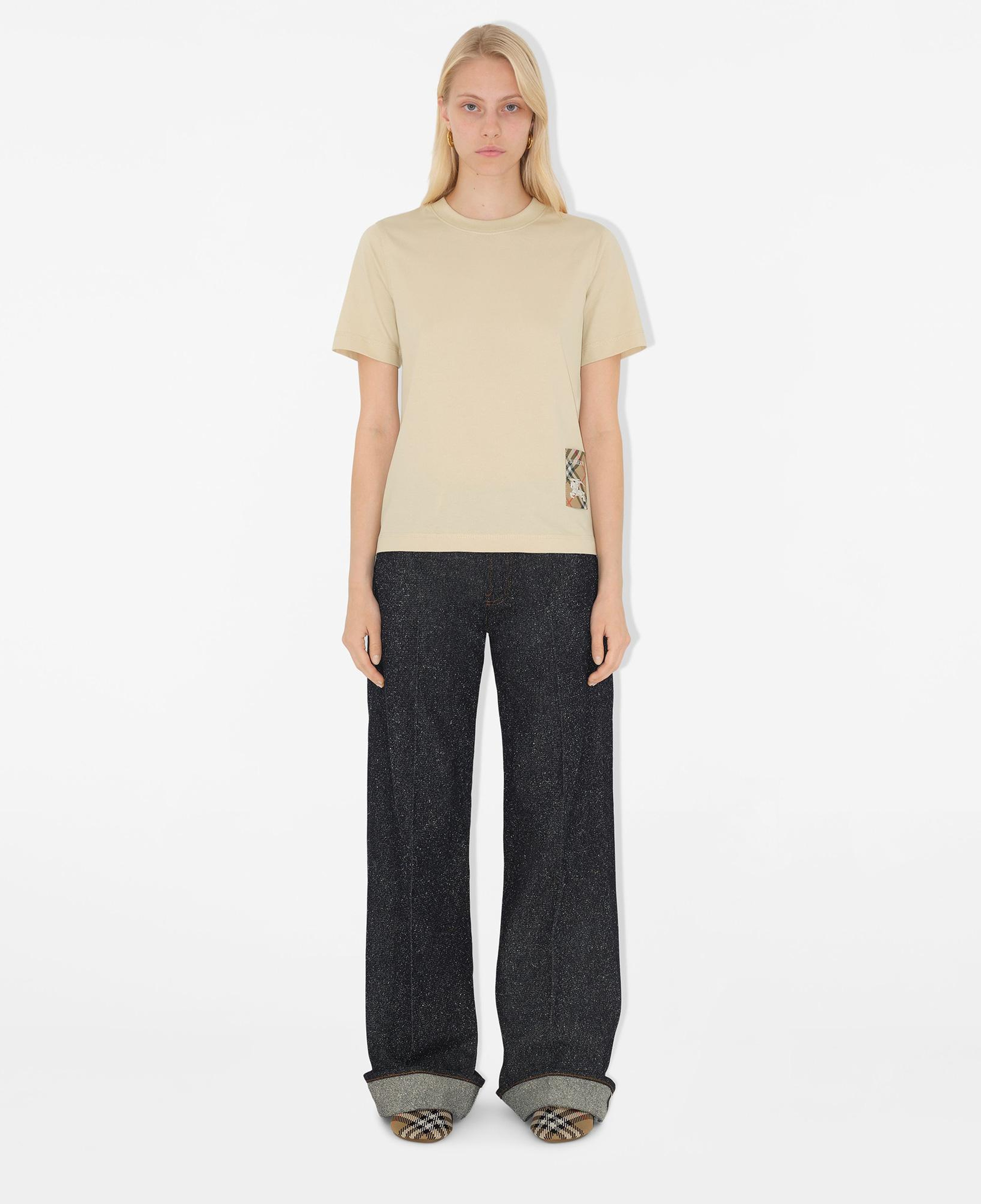 Burberry For Label Cotton Kadın Krem T-Shirt