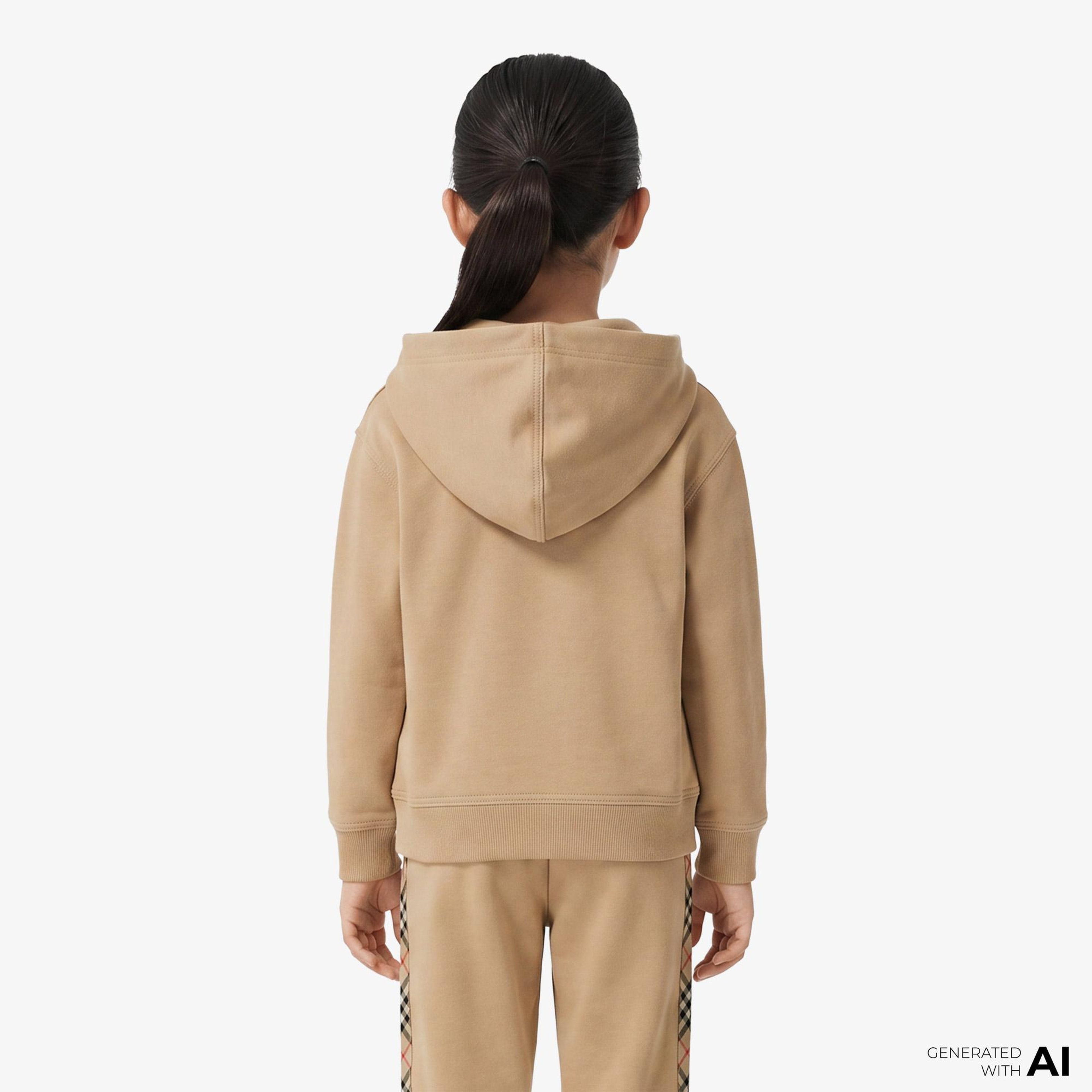 Burberry Clyde Check Trim Cotton Çocuk Bej Sweatshirt
