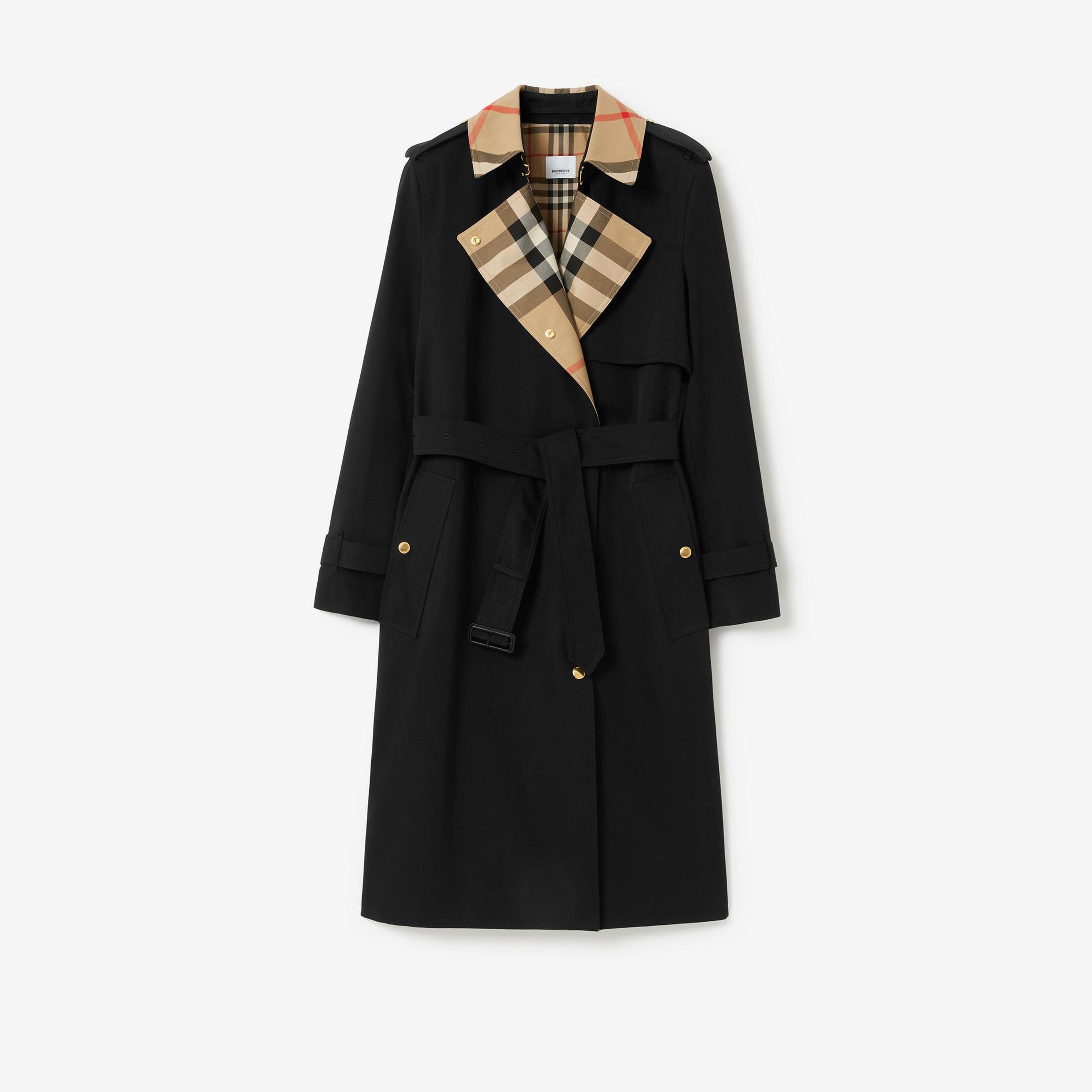 Burberry Long Check Yaka Detaylı Gabardine Kadın Siyah Trençkot