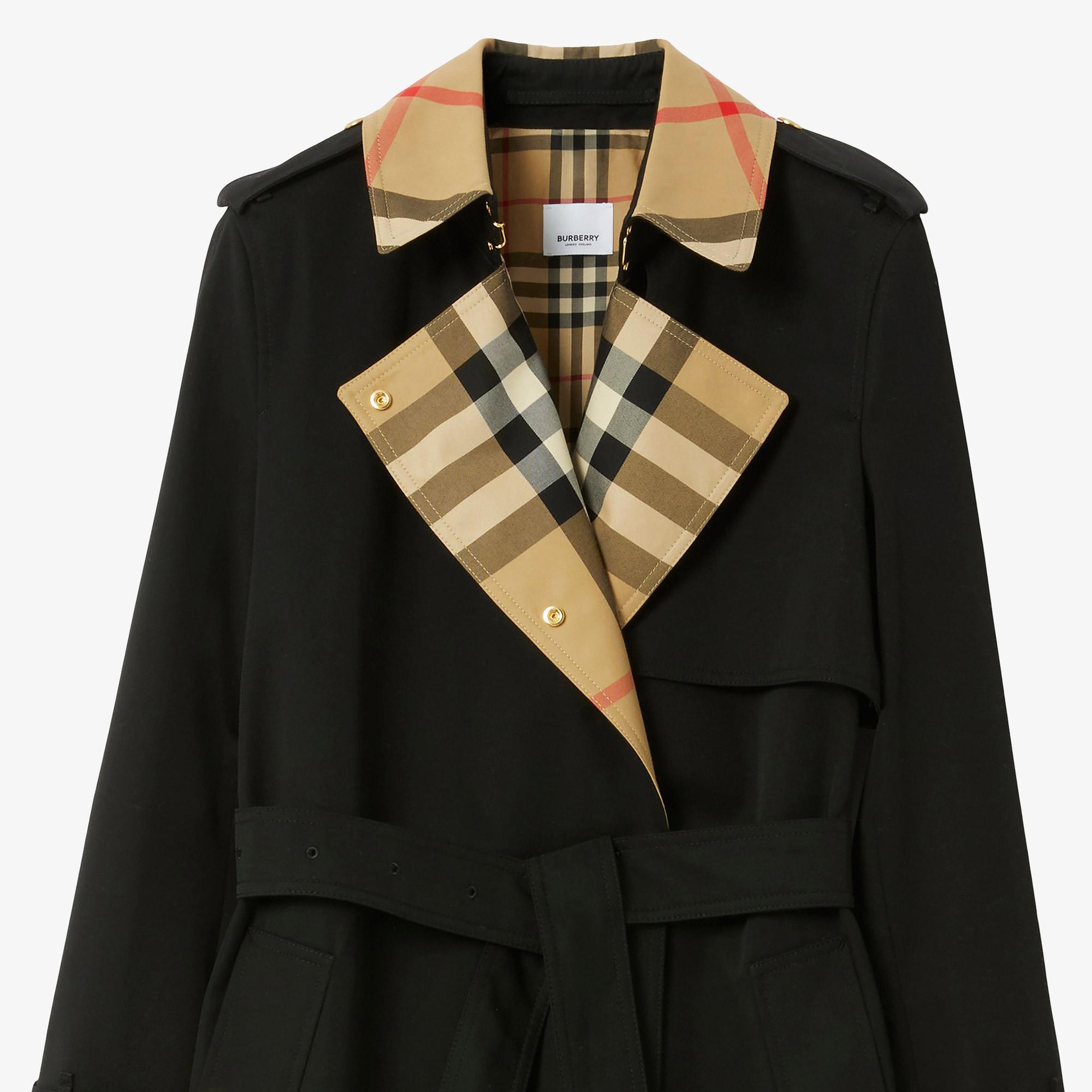 Burberry Long Check Yaka Detaylı Gabardine Kadın Siyah Trençkot