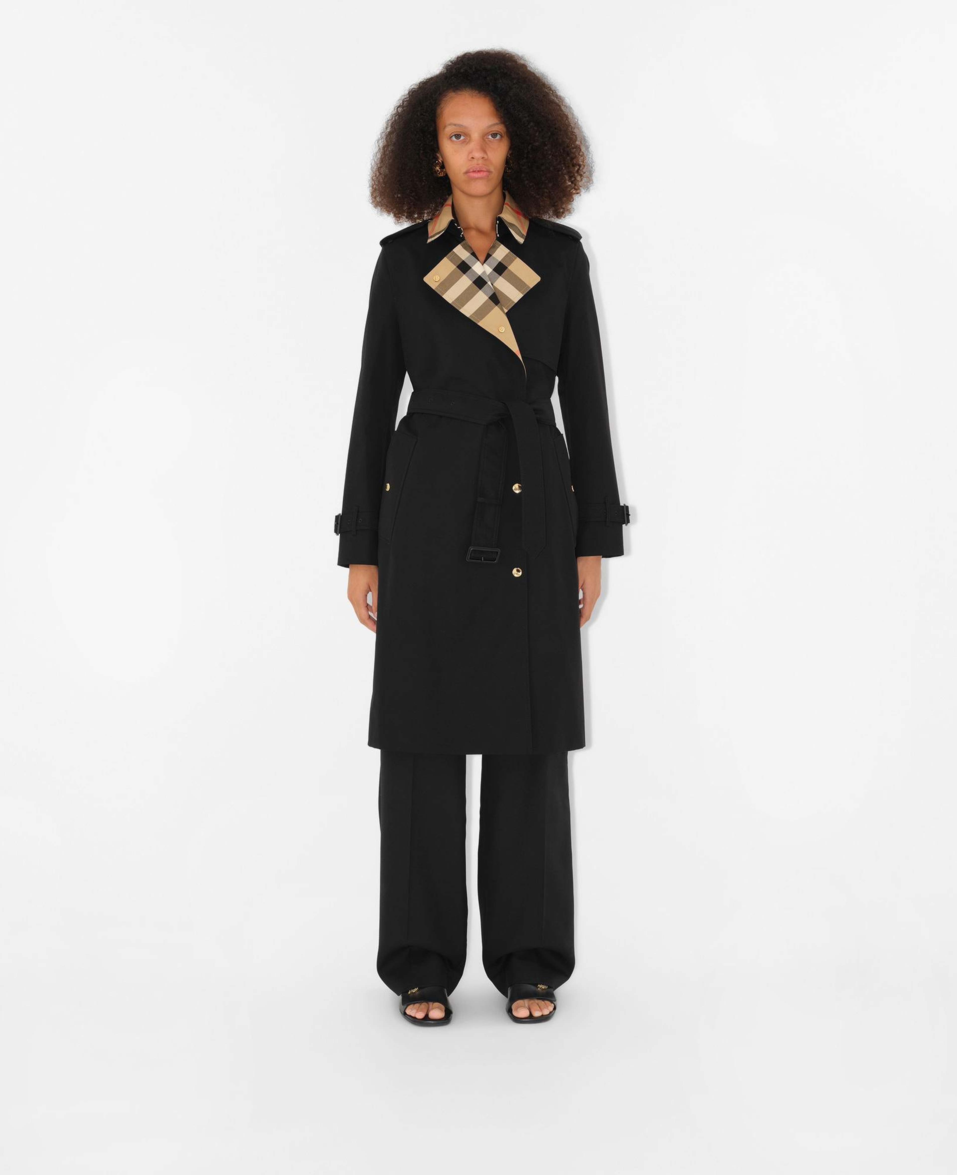Burberry Long Check Yaka Detaylı Gabardine Kadın Siyah Trençkot