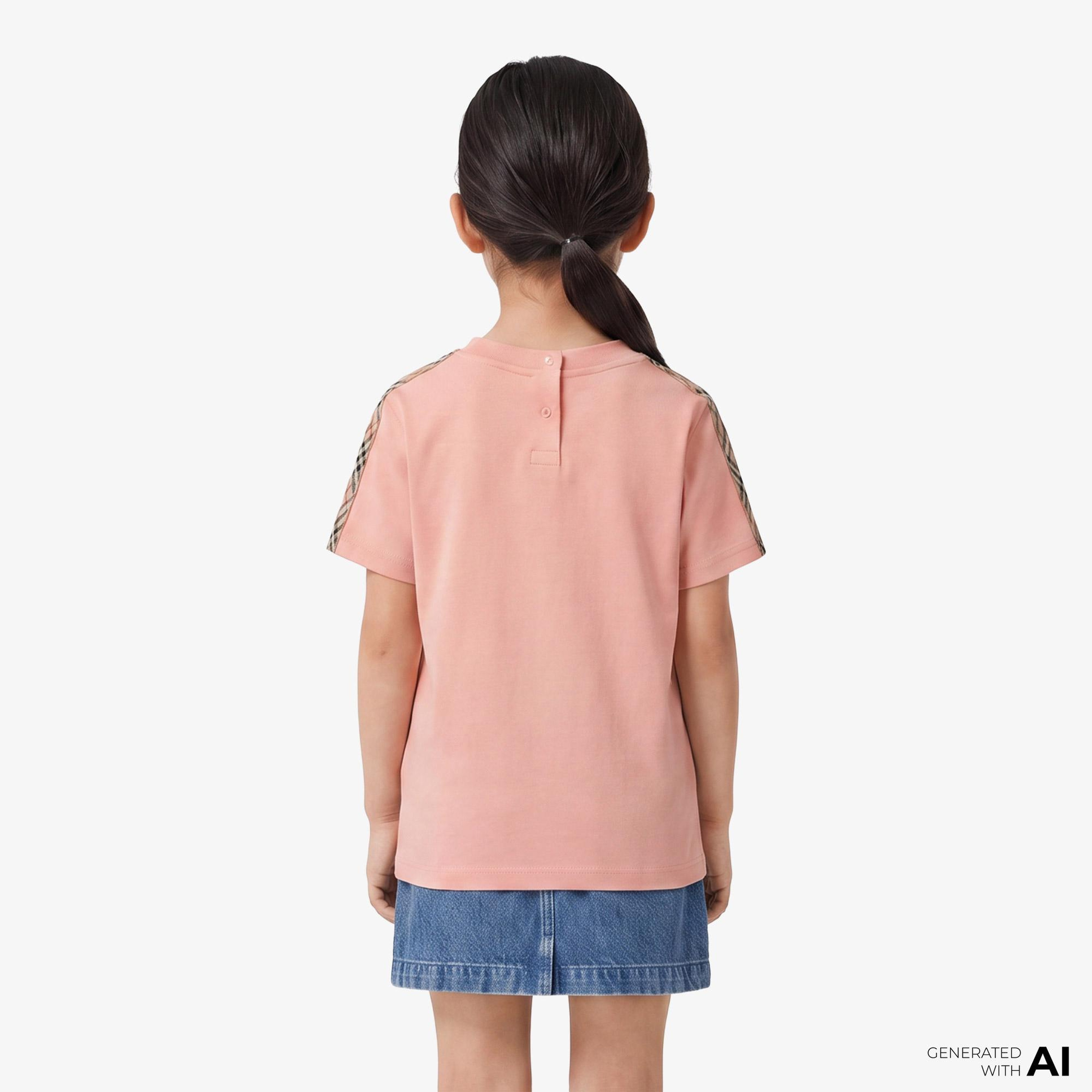 Burberry Cedar Check Trim Cotton Çocuk Pembe T-Shirt
