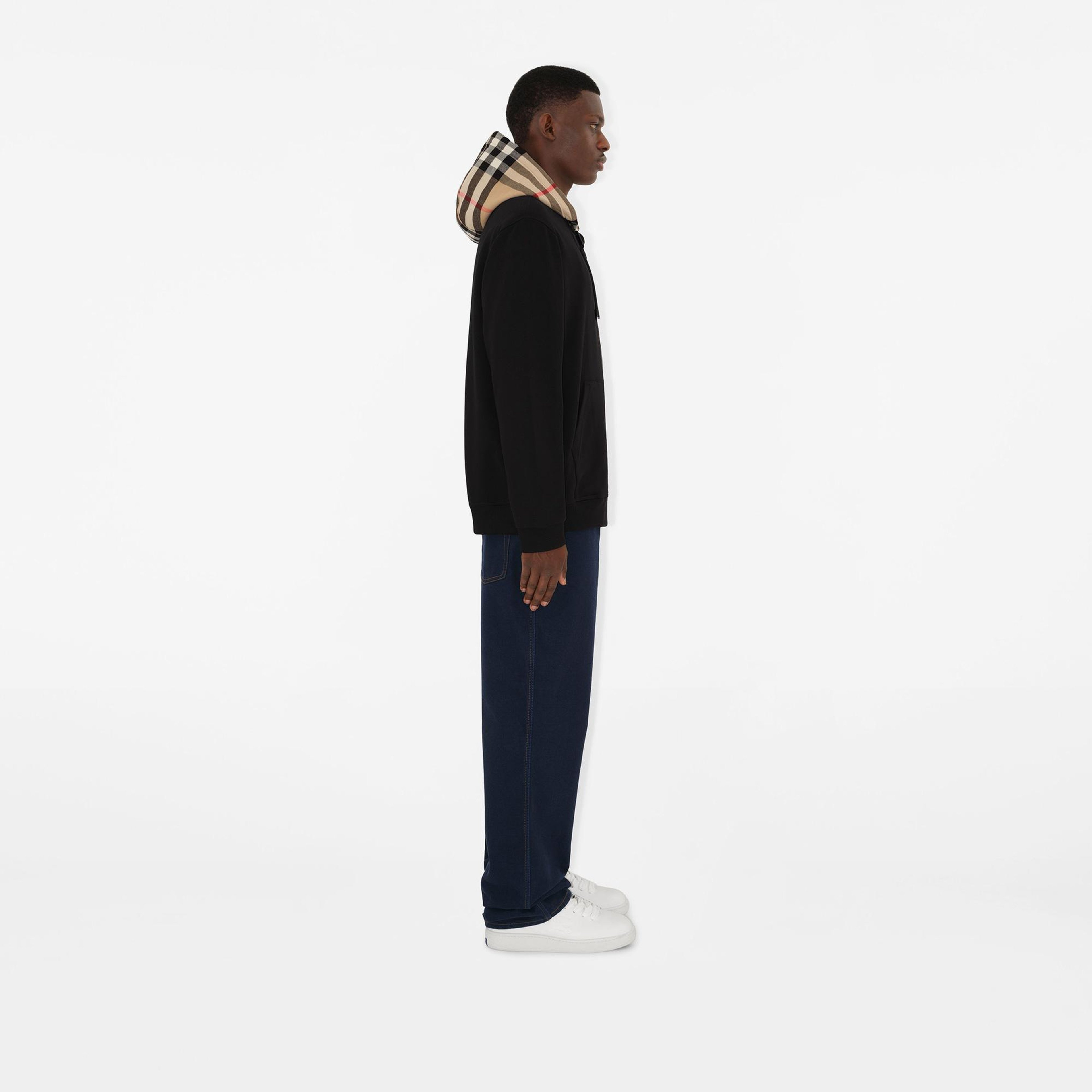 Burberry Check Hood Pamuklu Zip Erkek Siyah Hoodie