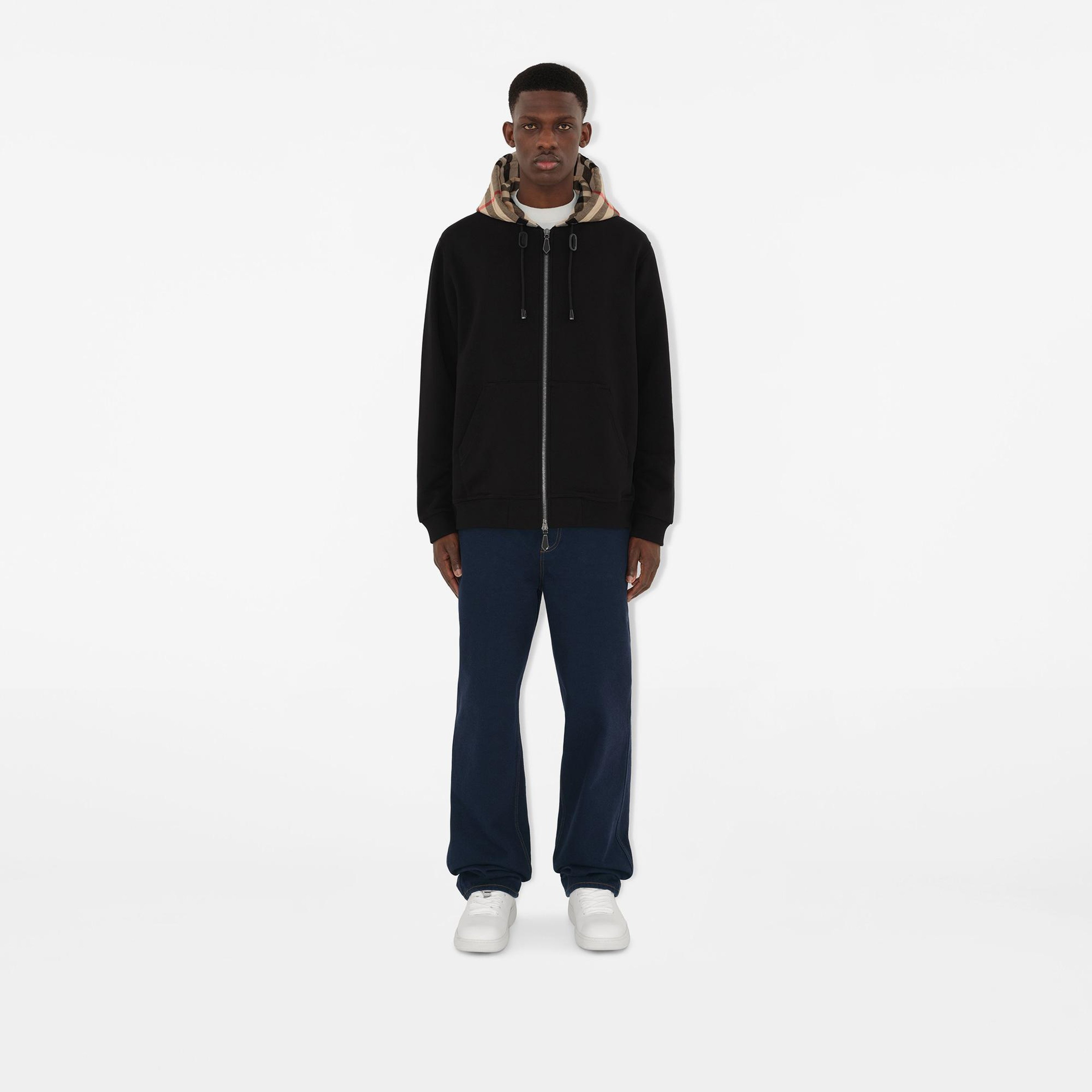 Burberry Check Hood Pamuklu Zip Erkek Siyah Hoodie