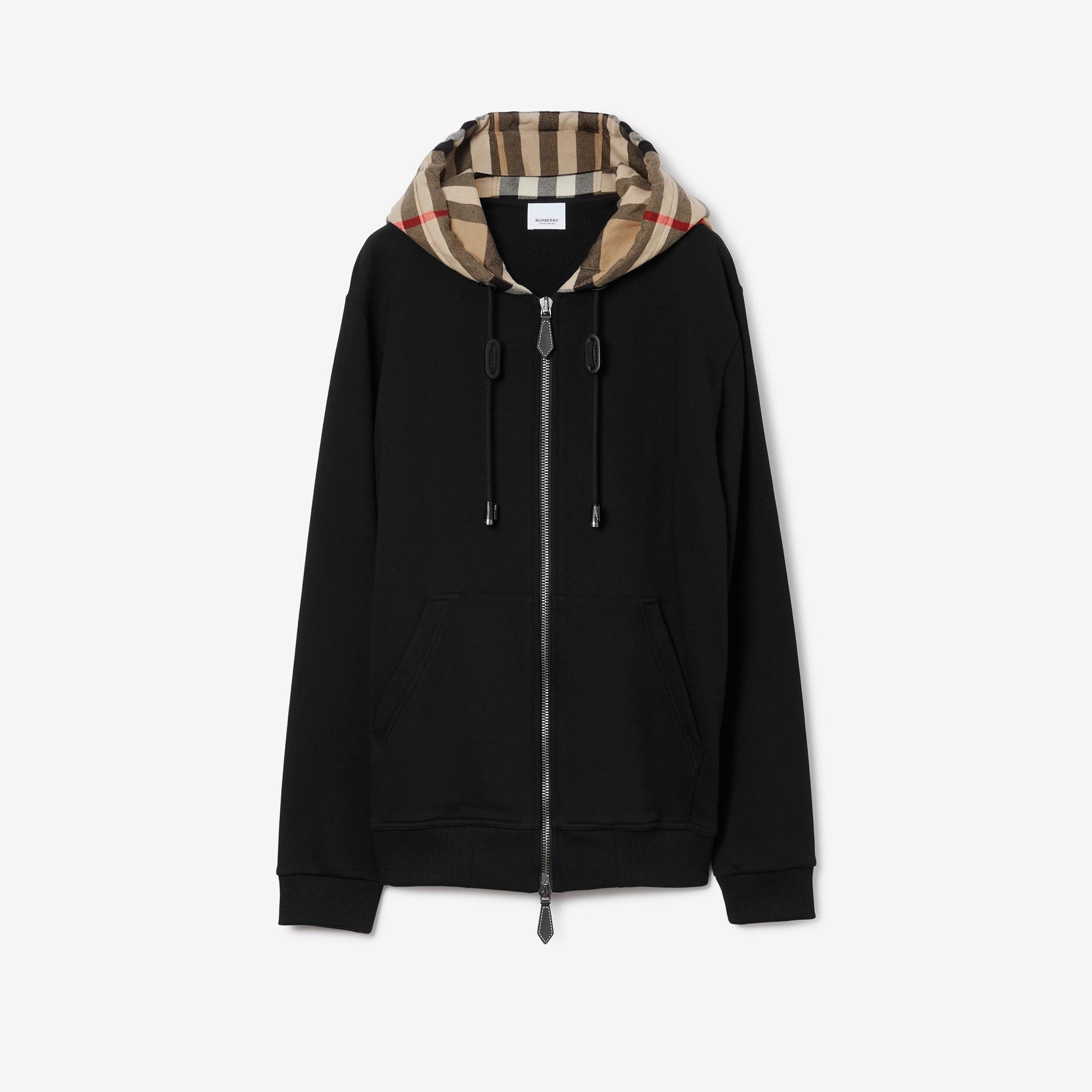 Burberry Check Hood Pamuklu Zip Erkek Siyah Hoodie