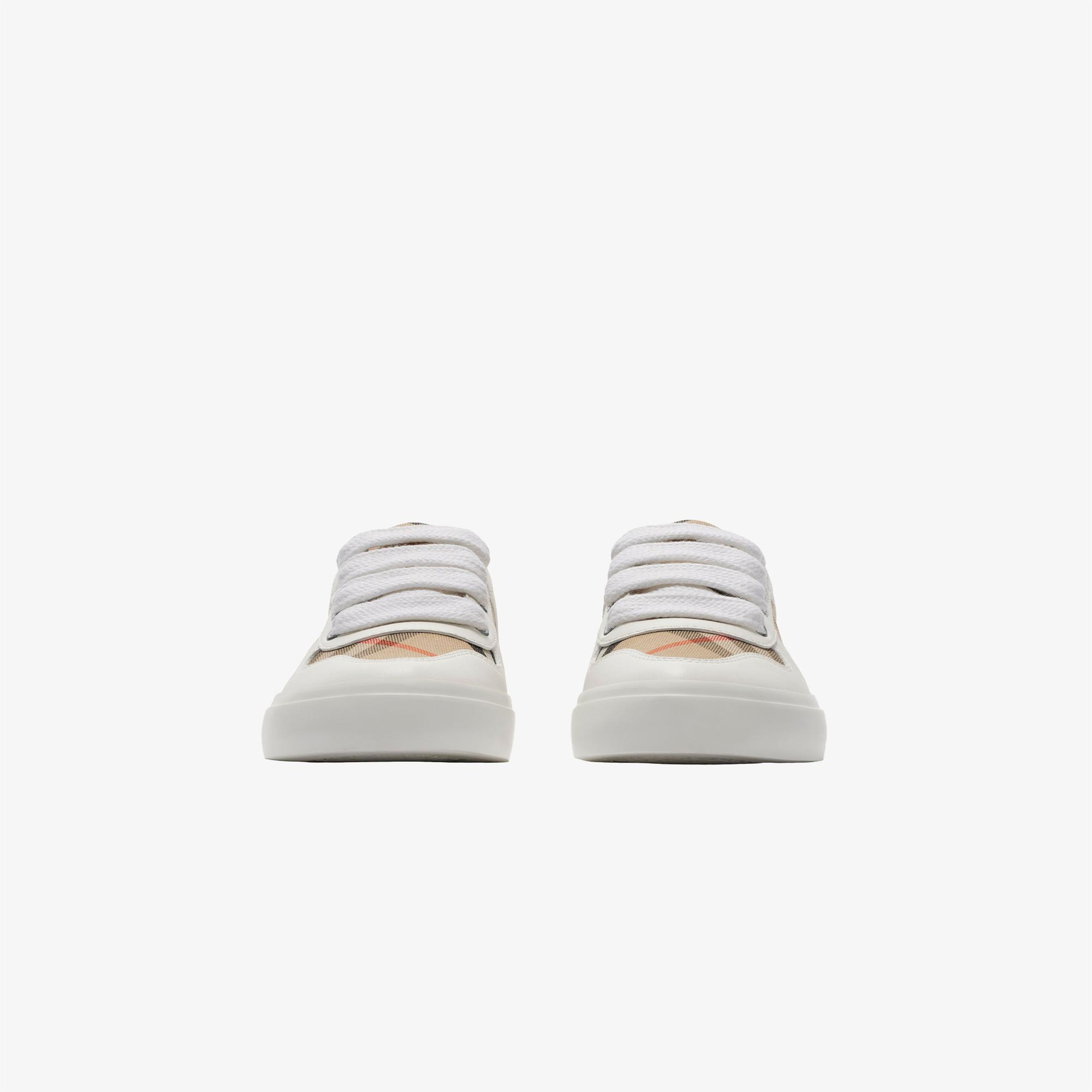 Burberry Check Pamuk ve Deri Çocuk Beyaz Sneaker