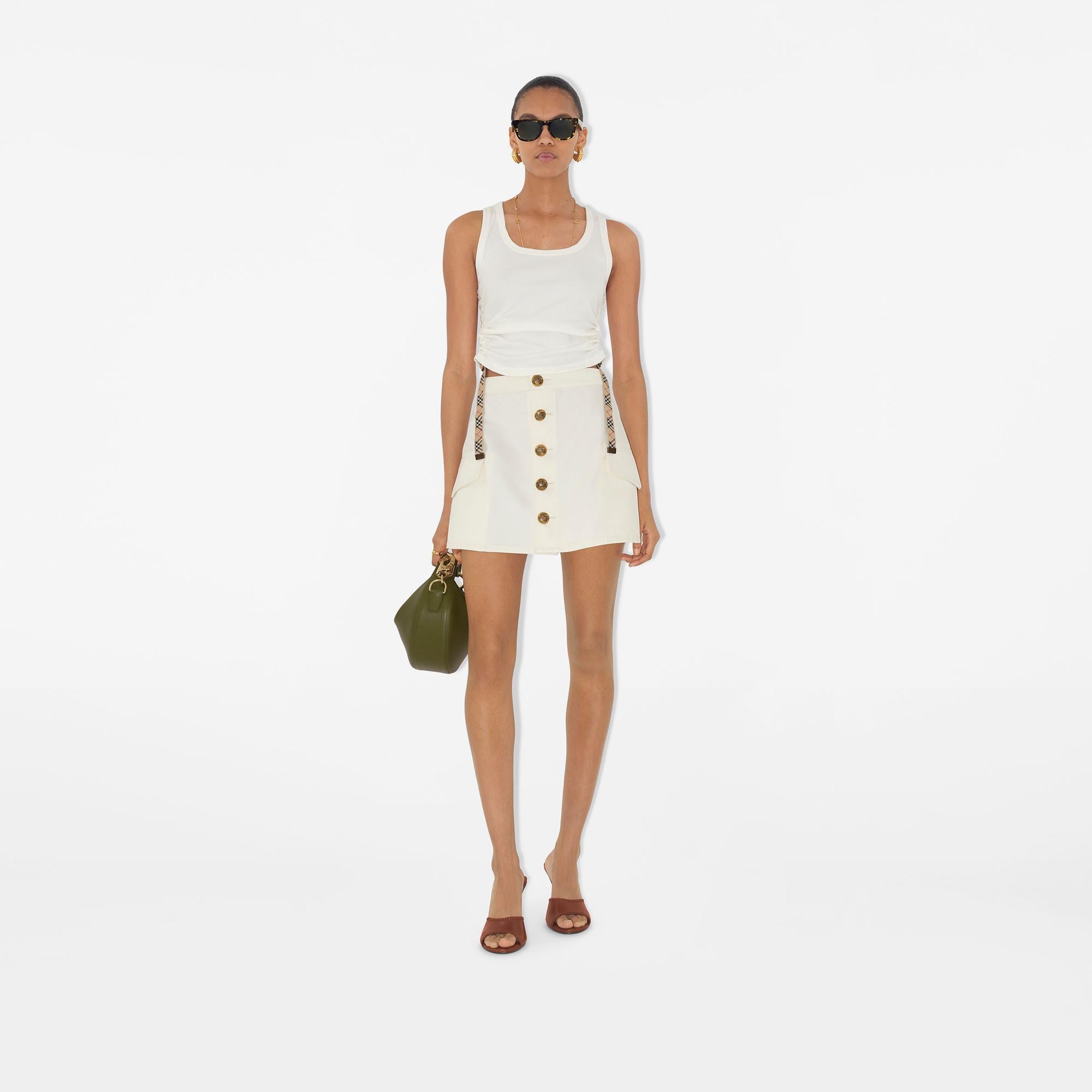 Burberry For Trim Stretch Cotton Vest Kadın Beyaz T-Shirt