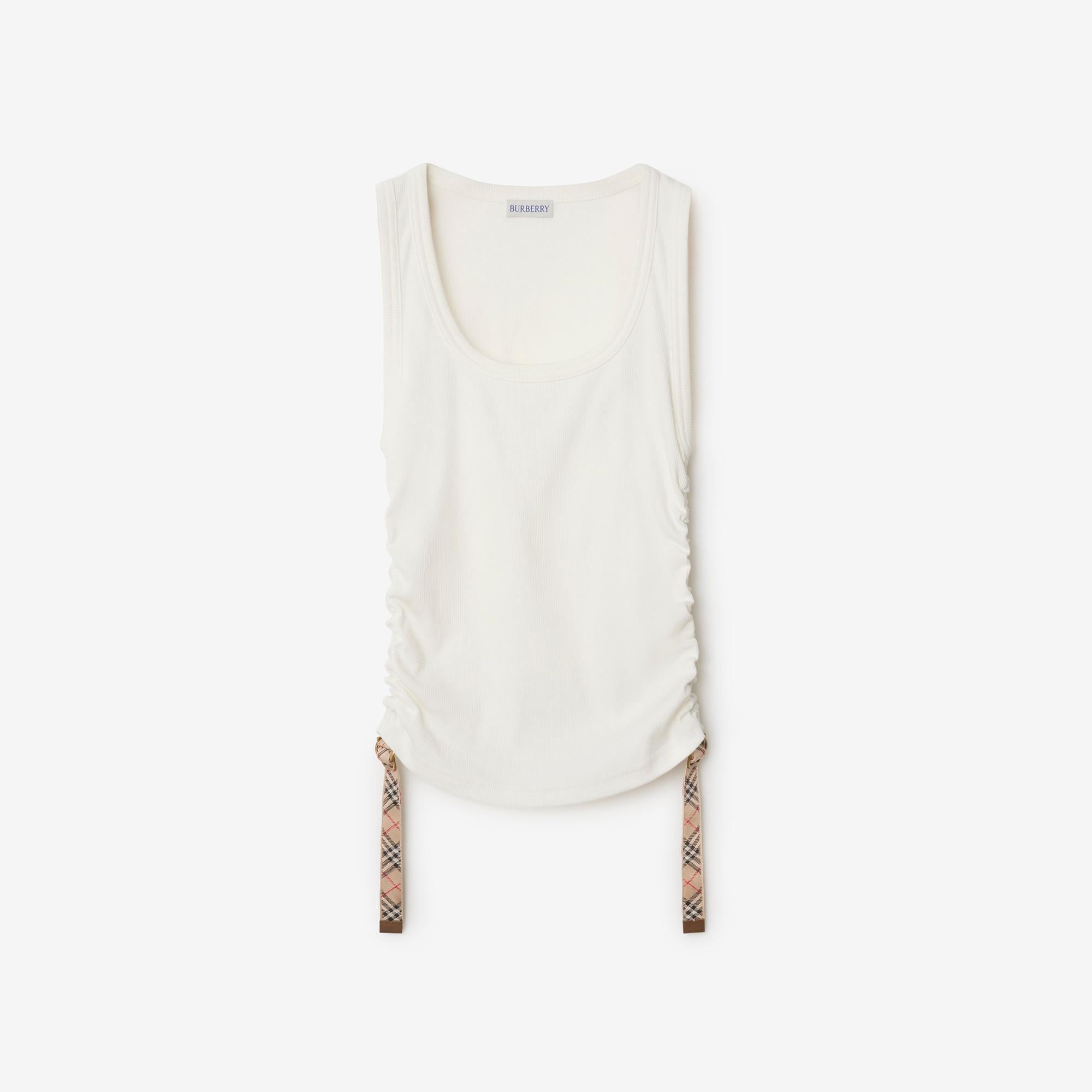 Burberry For Trim Stretch Cotton Vest Kadın Beyaz T-Shirt