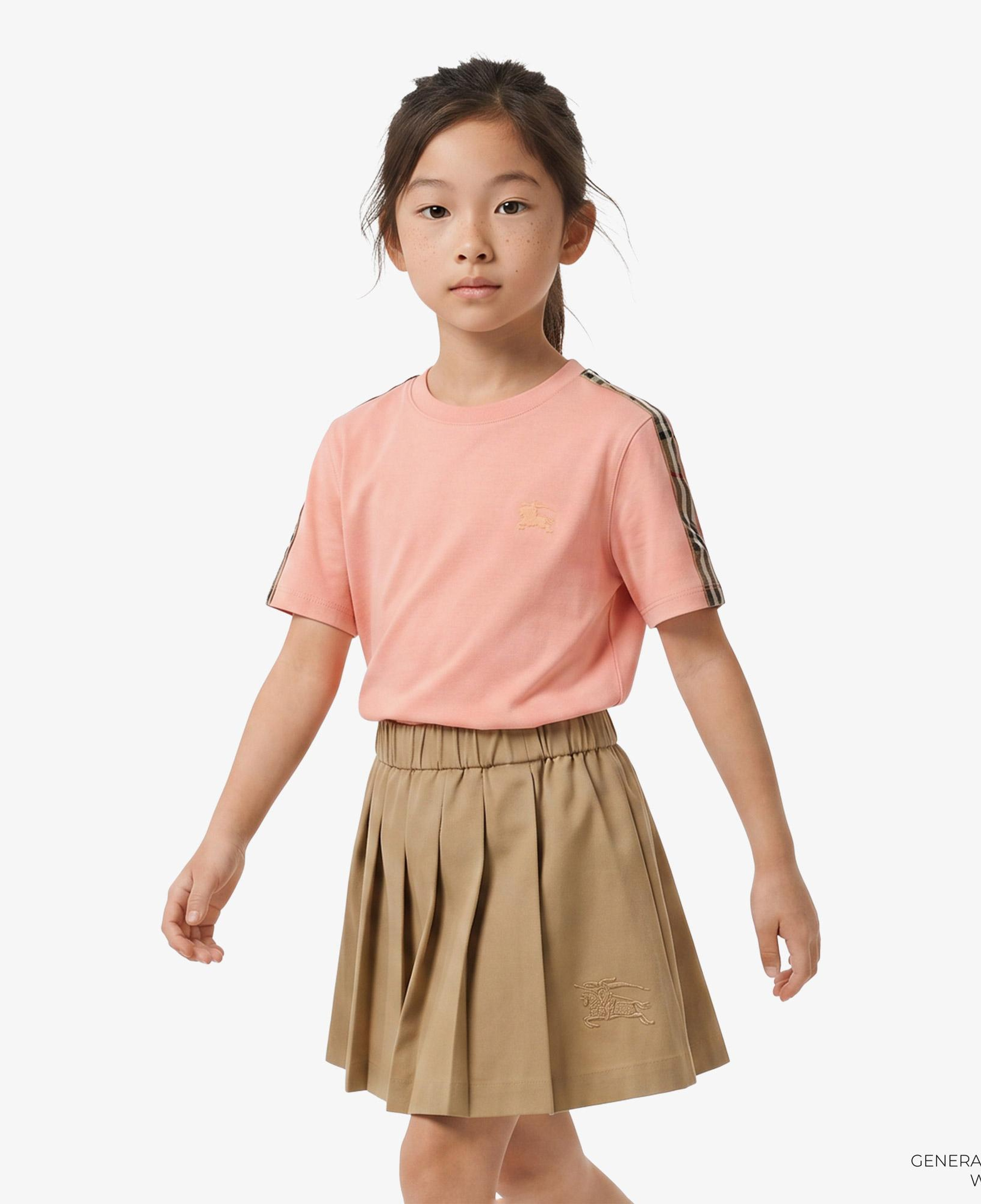 Burberry Cedar Tape Check Trim Cotton Çocuk Pembe T-Shirt