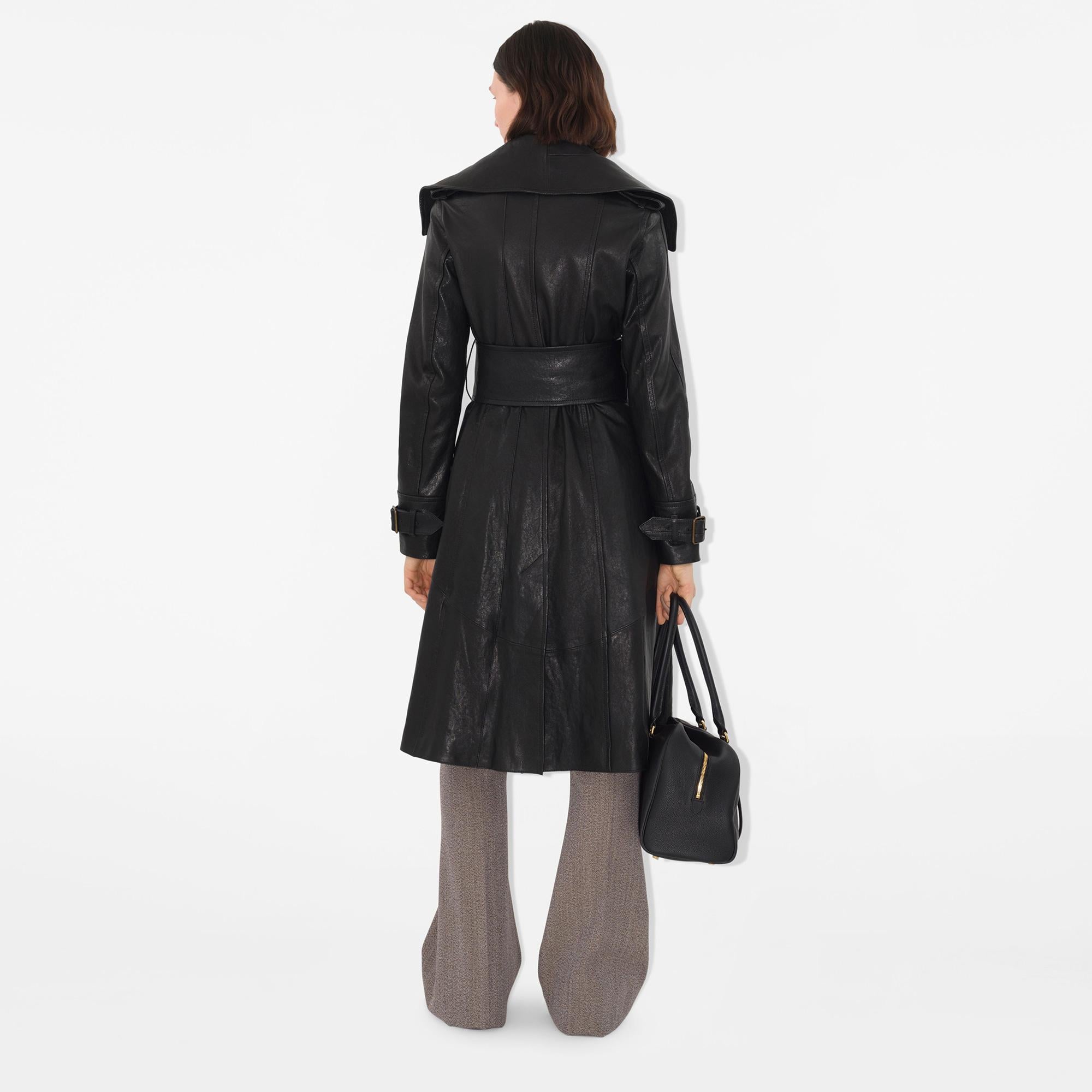 Burberry Mor Leather Kadın Siyah Palto