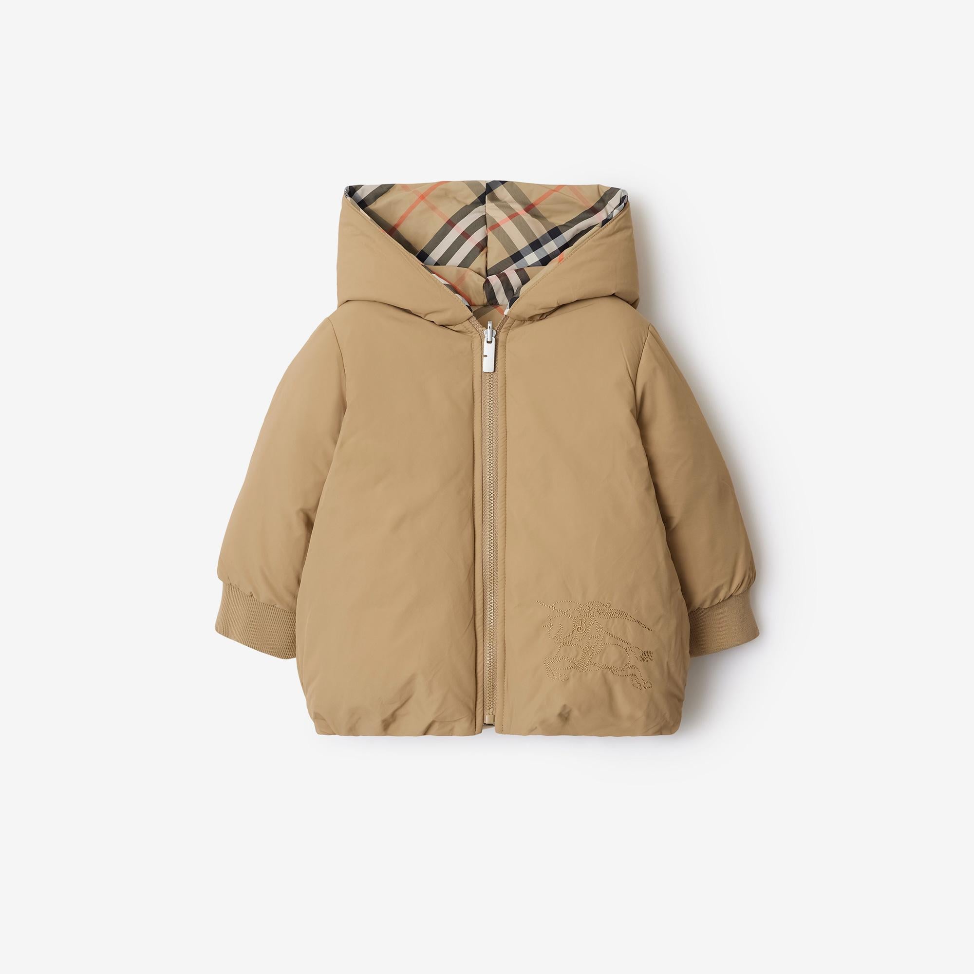 Burberry Reversible Check Nylon Puffer Çocuk Bej Mont