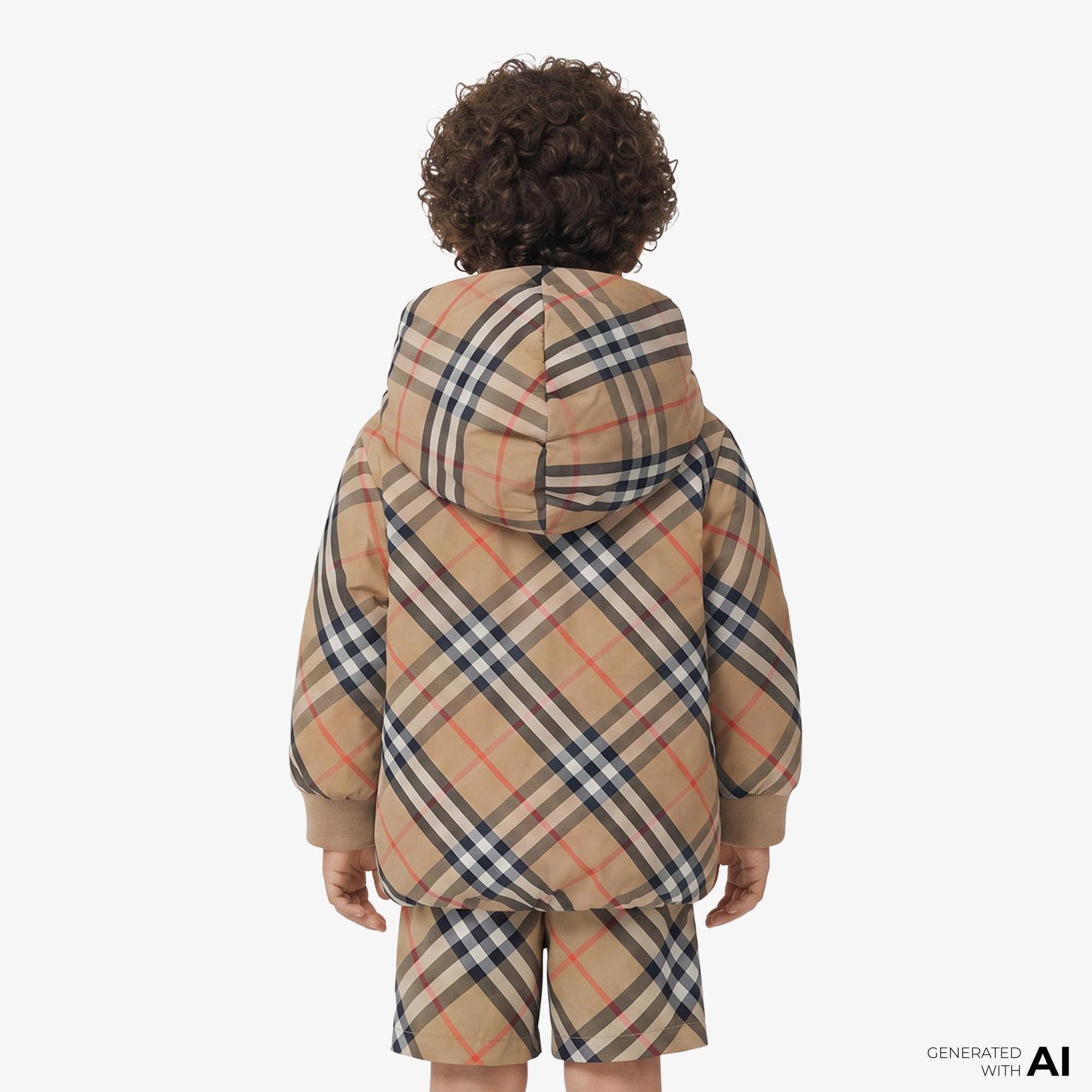 Burberry Reversible Check Nylon Puffer Çocuk Bej Mont