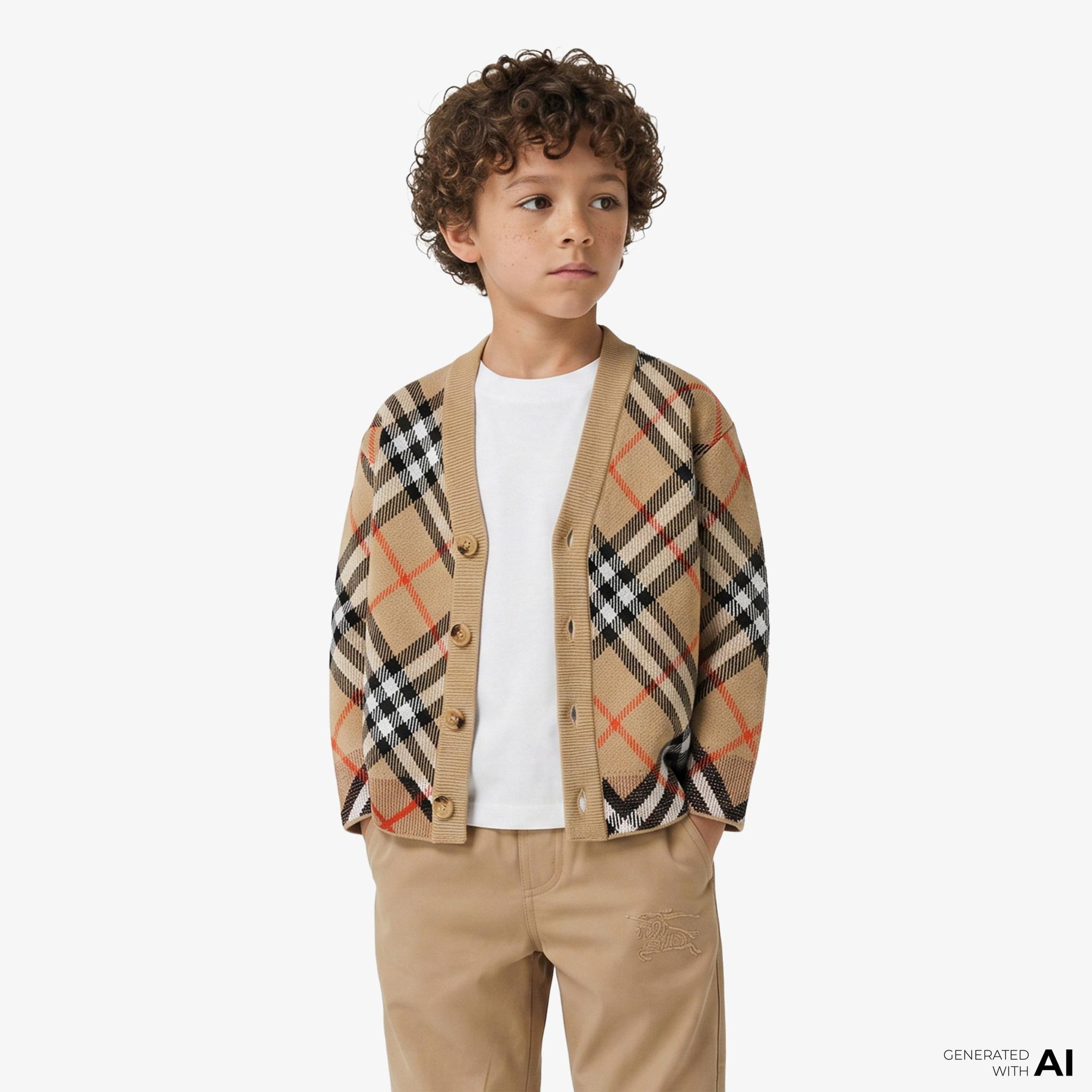 Burberry Graham Wool Cardigan Çocuk Bej Hırka