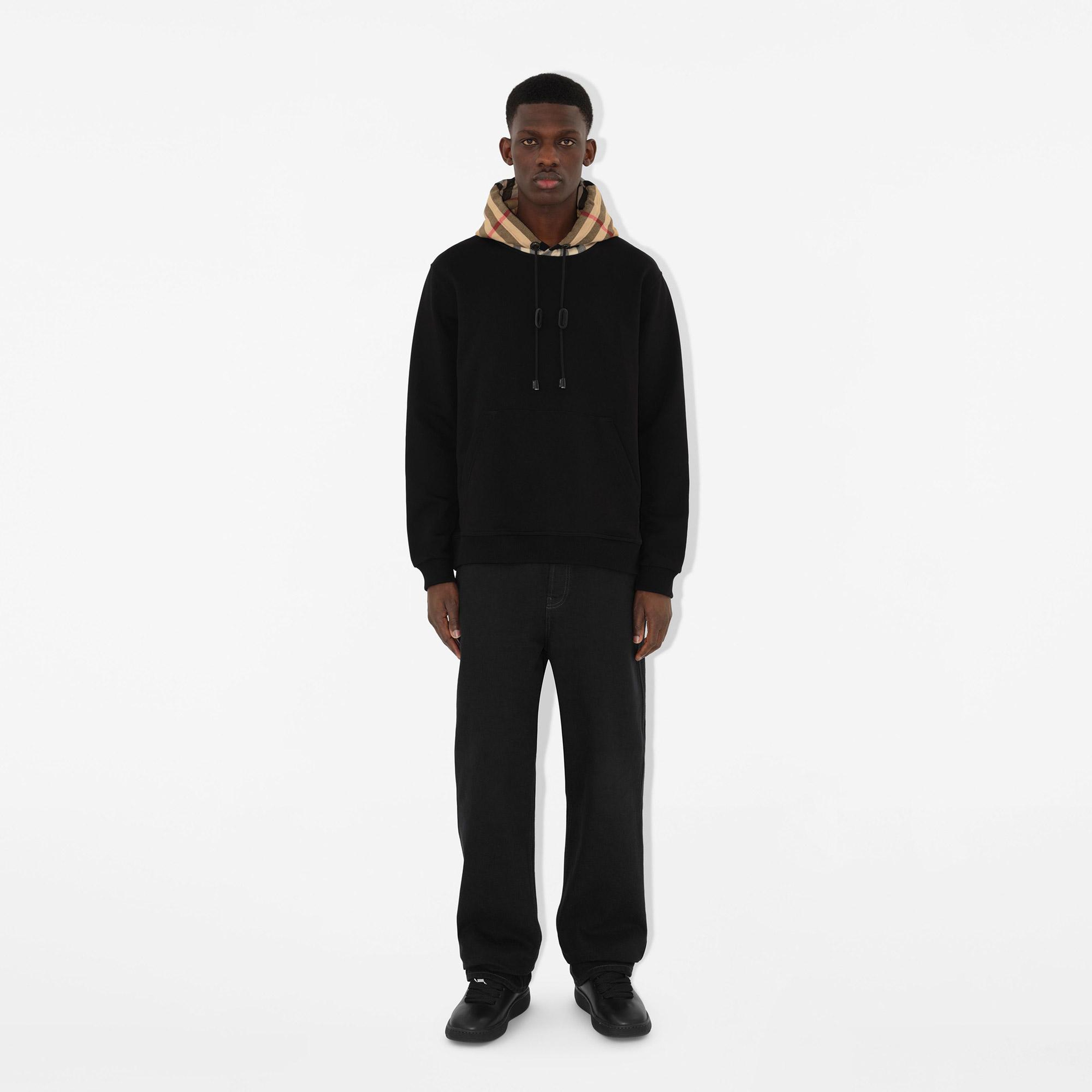 Burberry Check Hood Pamuklu Erkek Siyah Hoodie