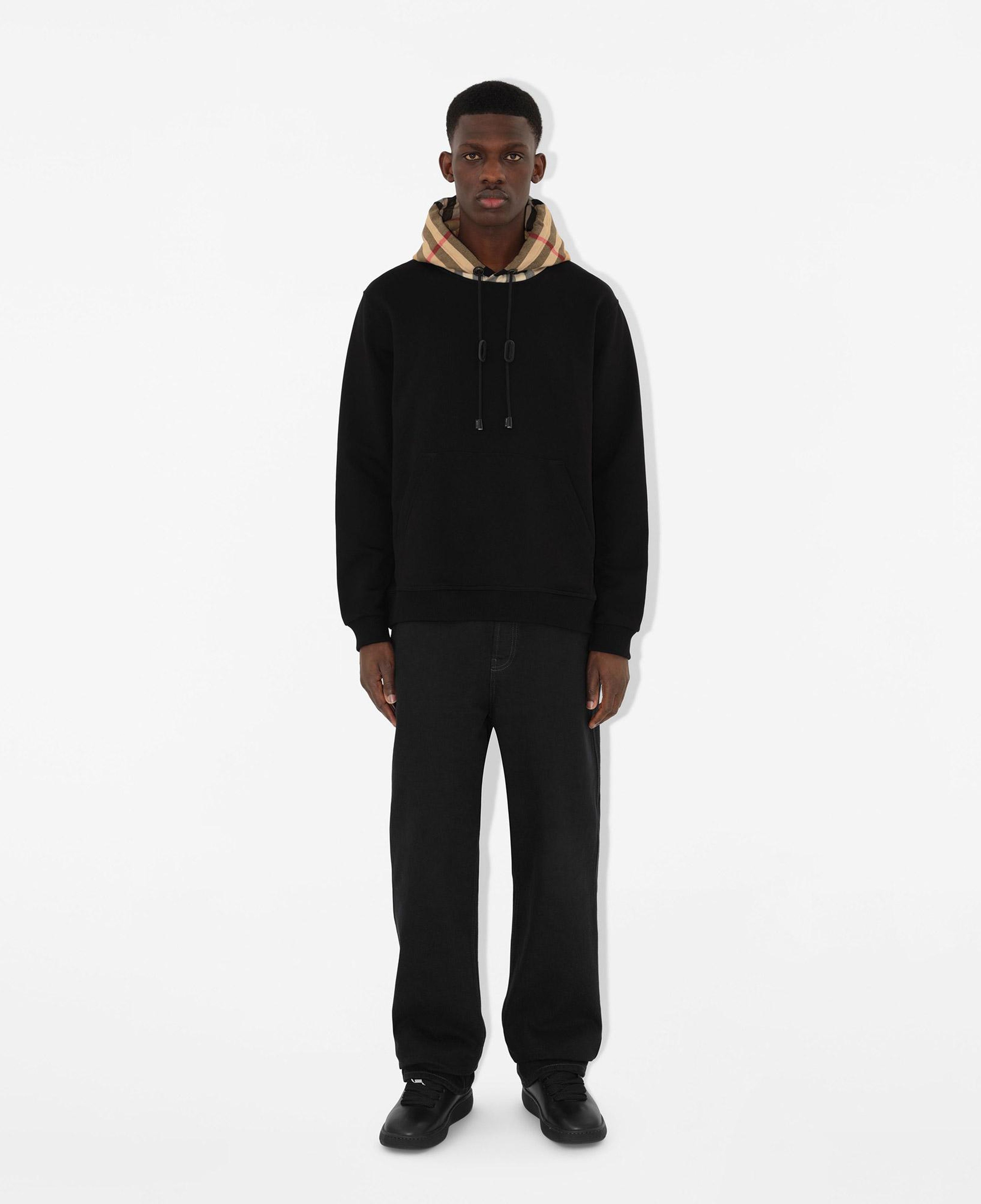 Burberry Check Hood Pamuklu Erkek Siyah Hoodie