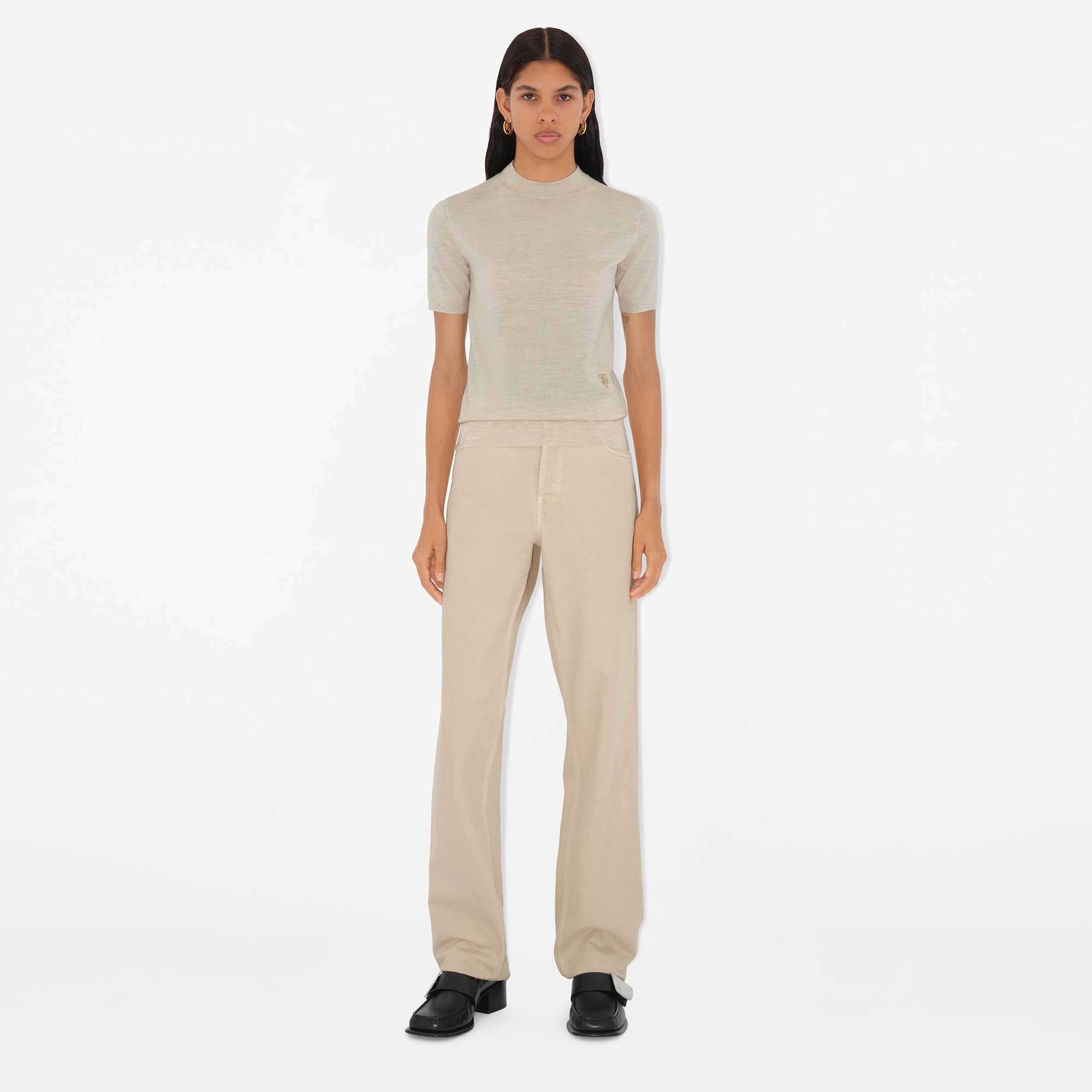 Burberry Pai Wool Top Kadın Krem Yün T-Shirt