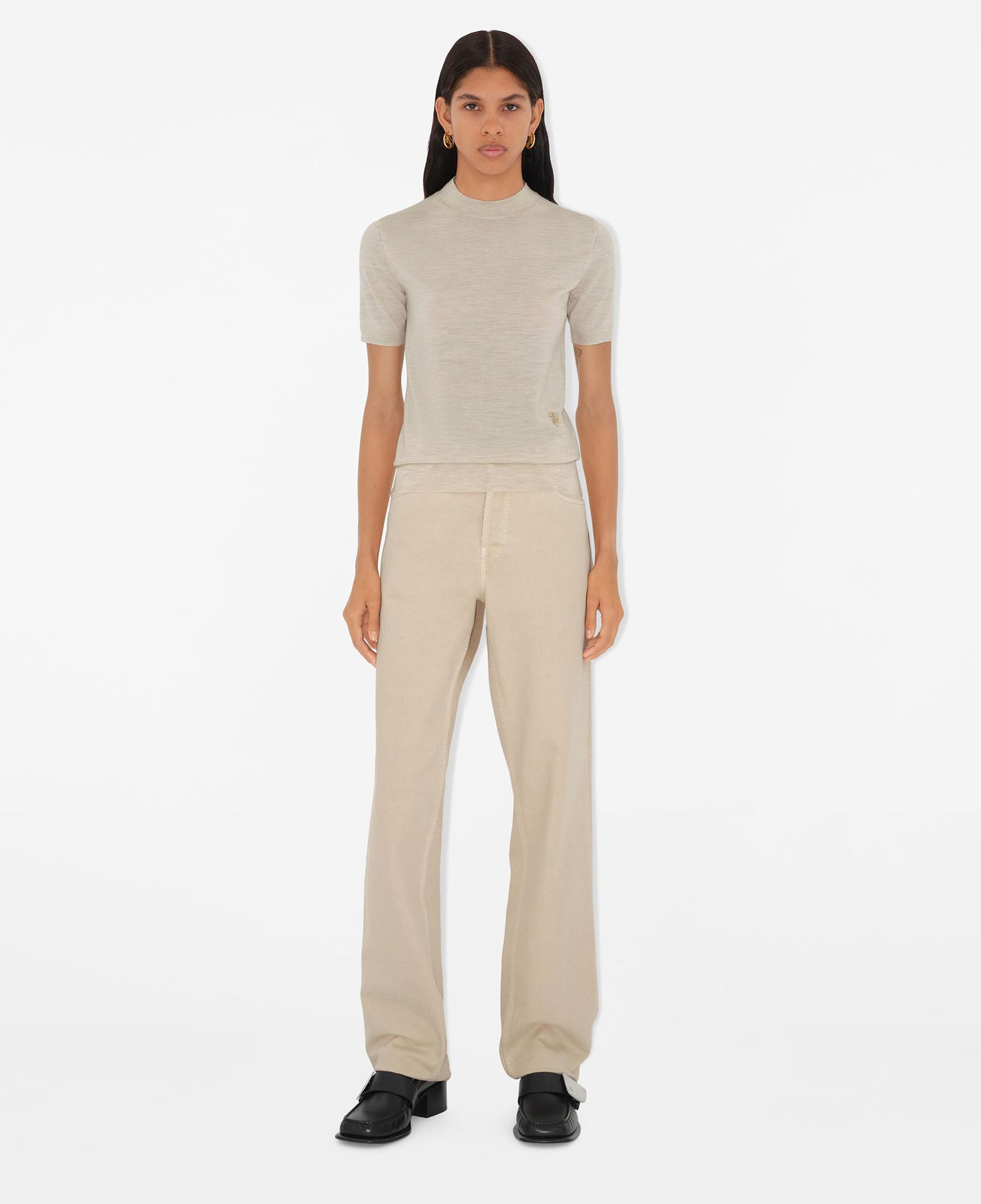 Burberry Pai Wool Top Kadın Krem Yün T-Shirt