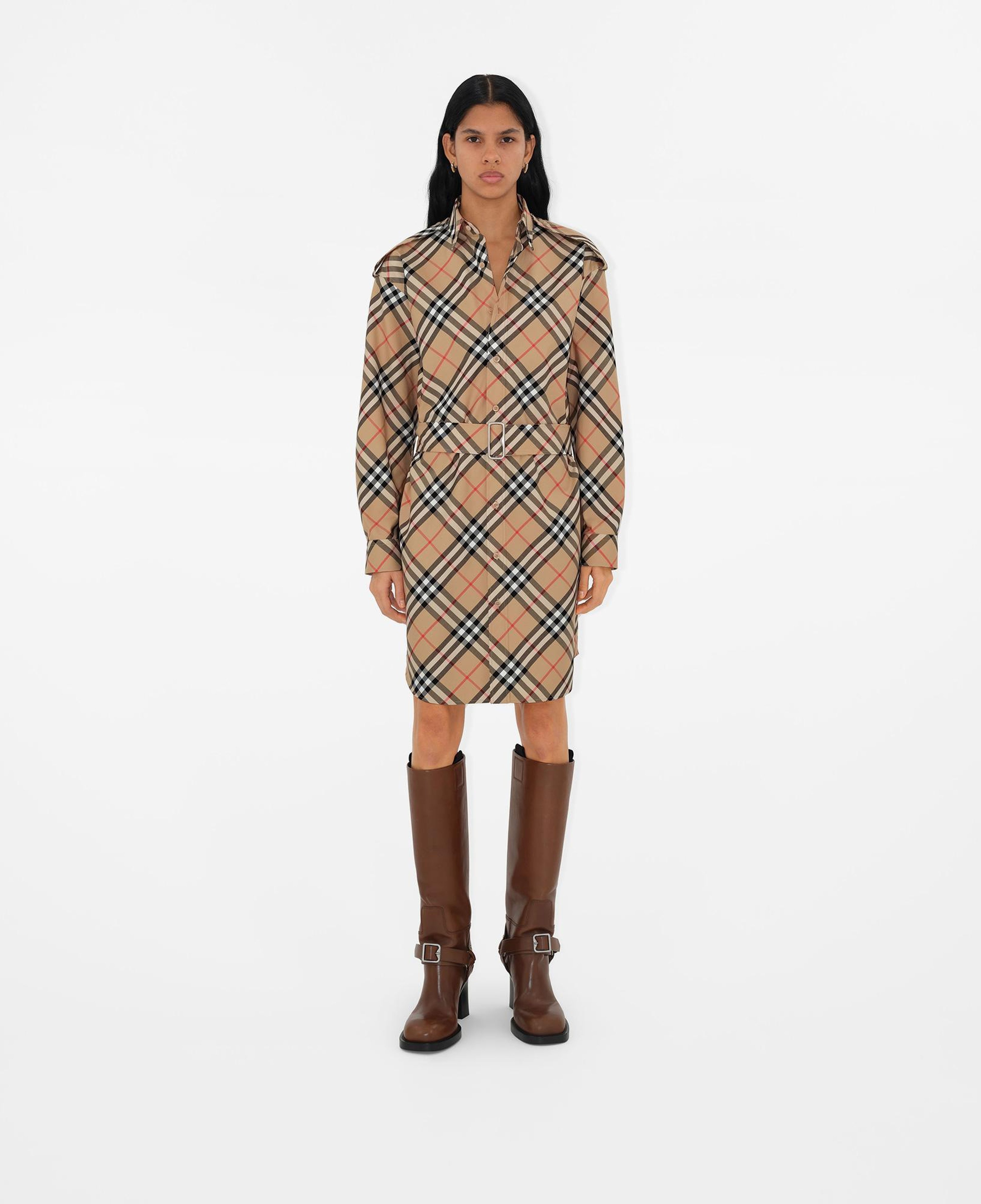 Burberry Check Pamuklu Kadın Bej Elbise