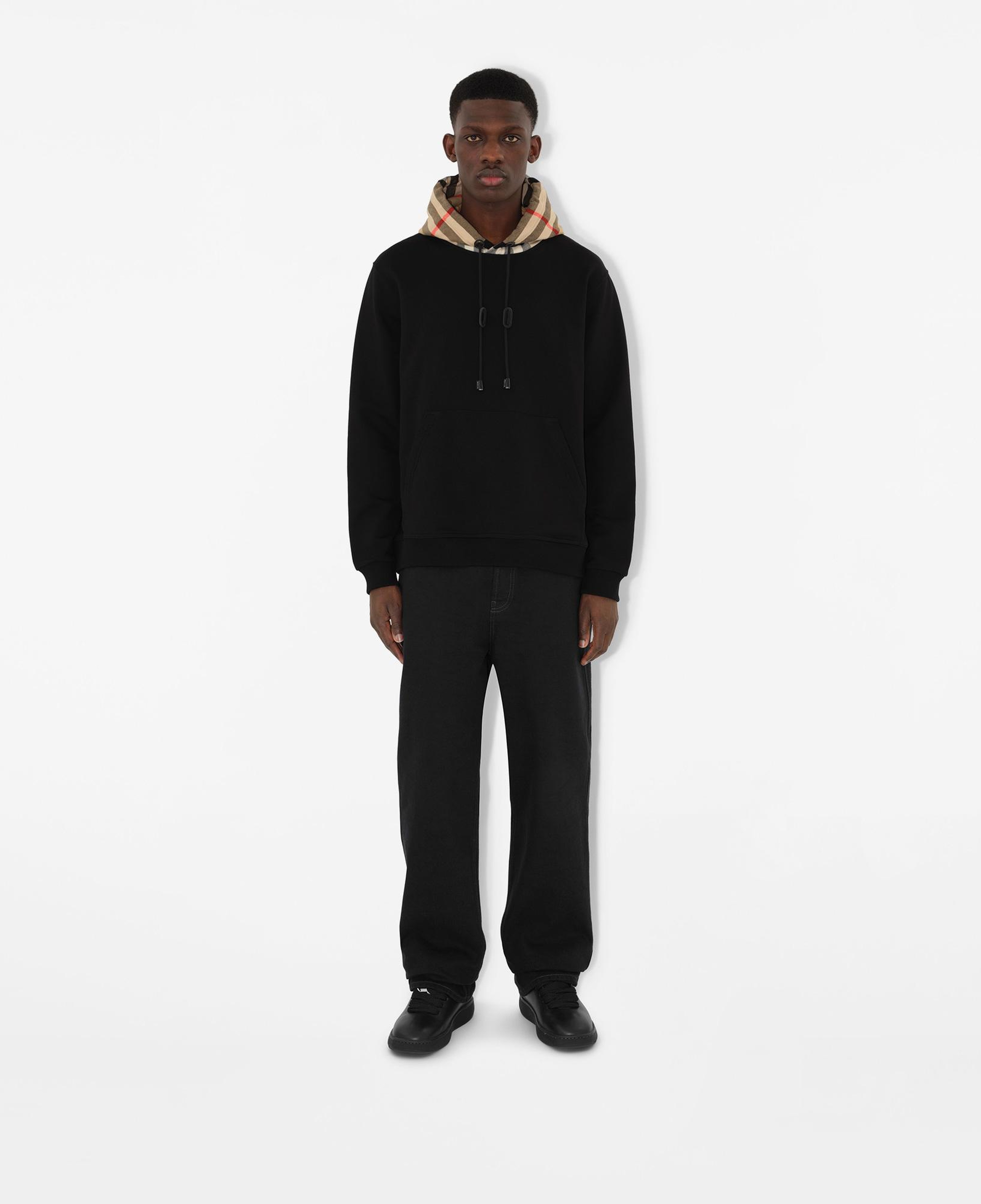 Burberry Check Hood Pamuklu Karışımlı Erkek Siyah Sweatshirt