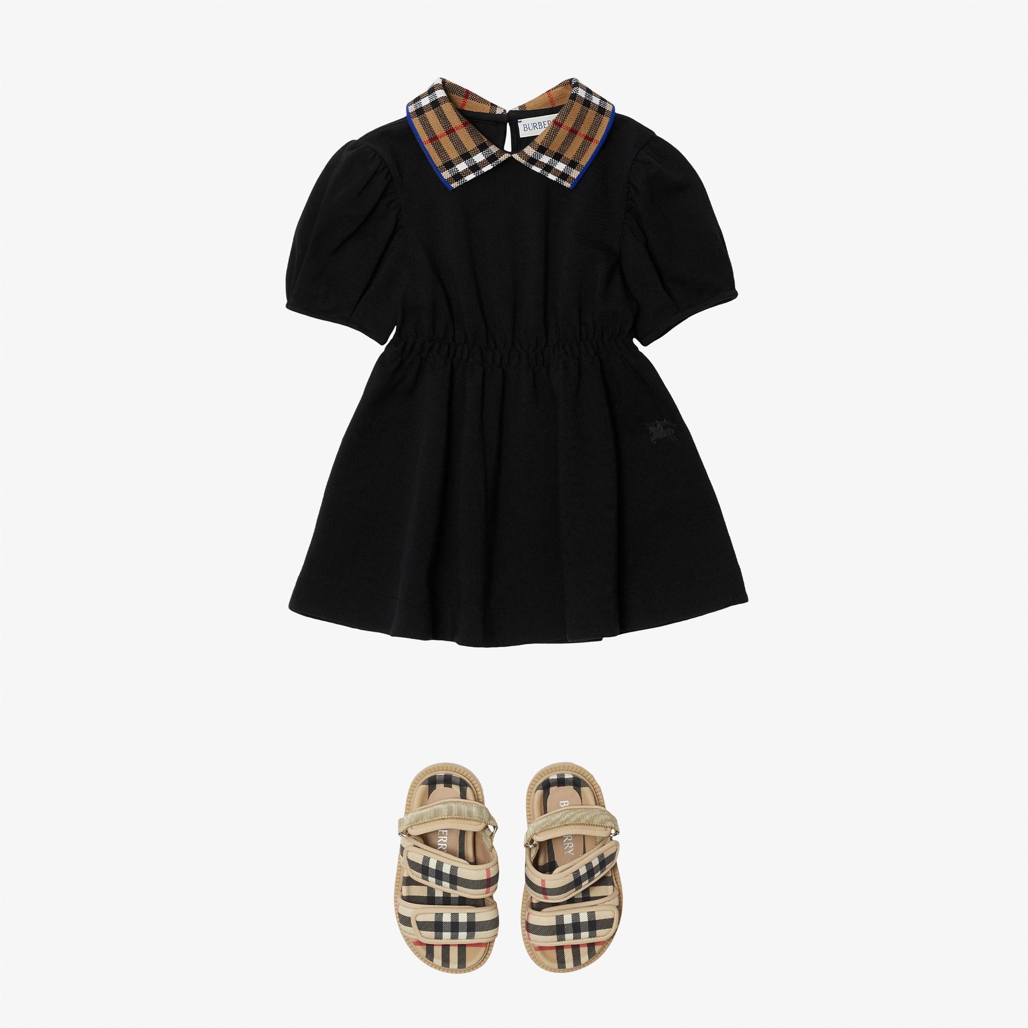 Burberry Check Collar Pamuklu Çocuk Siyah Elbise