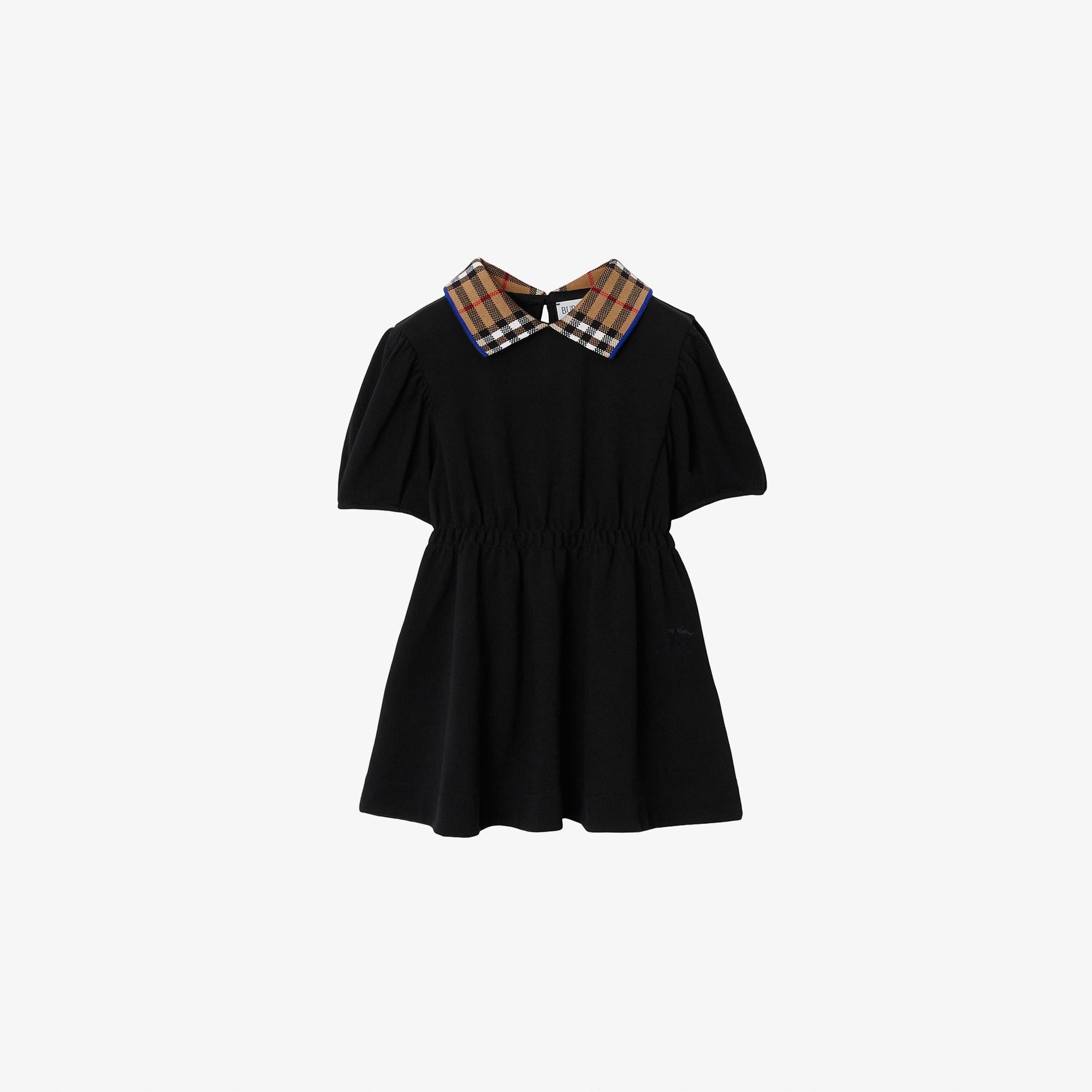 Burberry Check Collar Pamuklu Çocuk Siyah Elbise