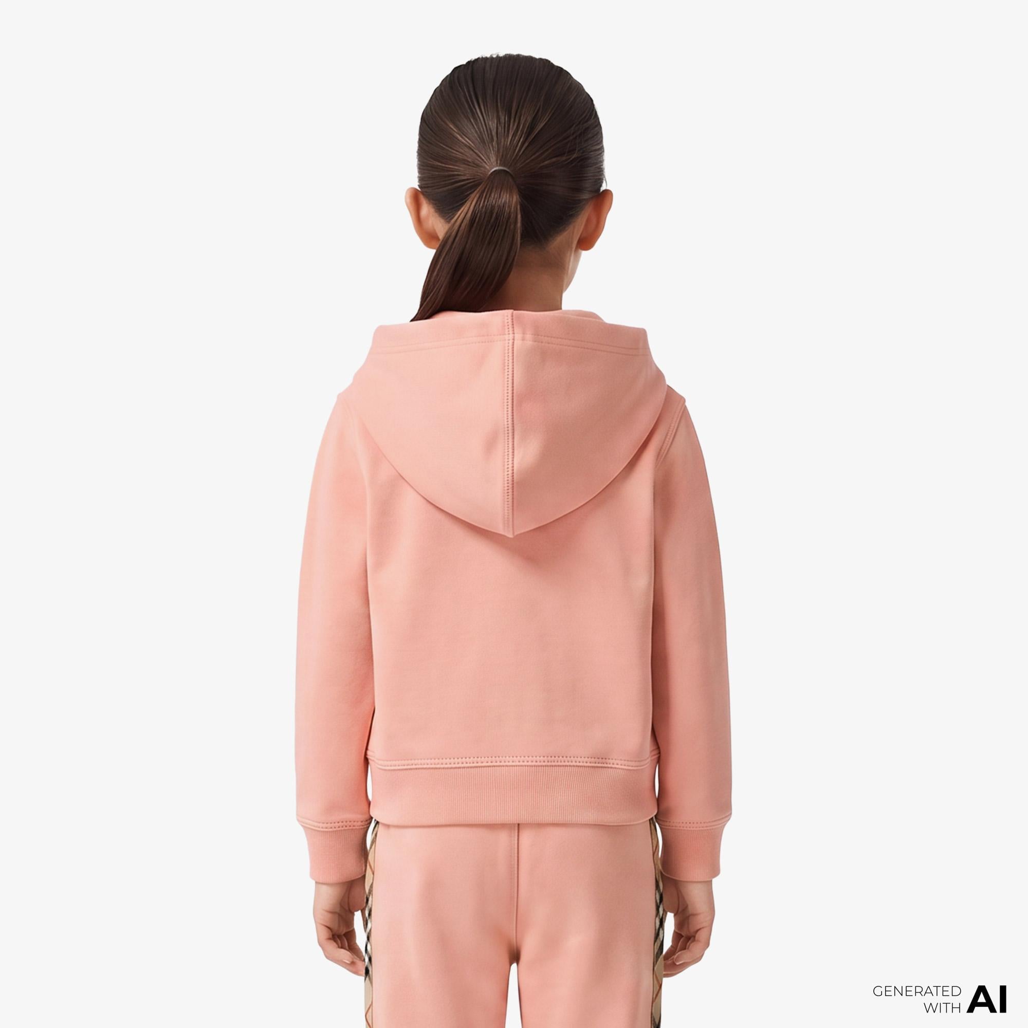 Burberry Elin Check Trim Cotton Çocuk Pembe Hoodie