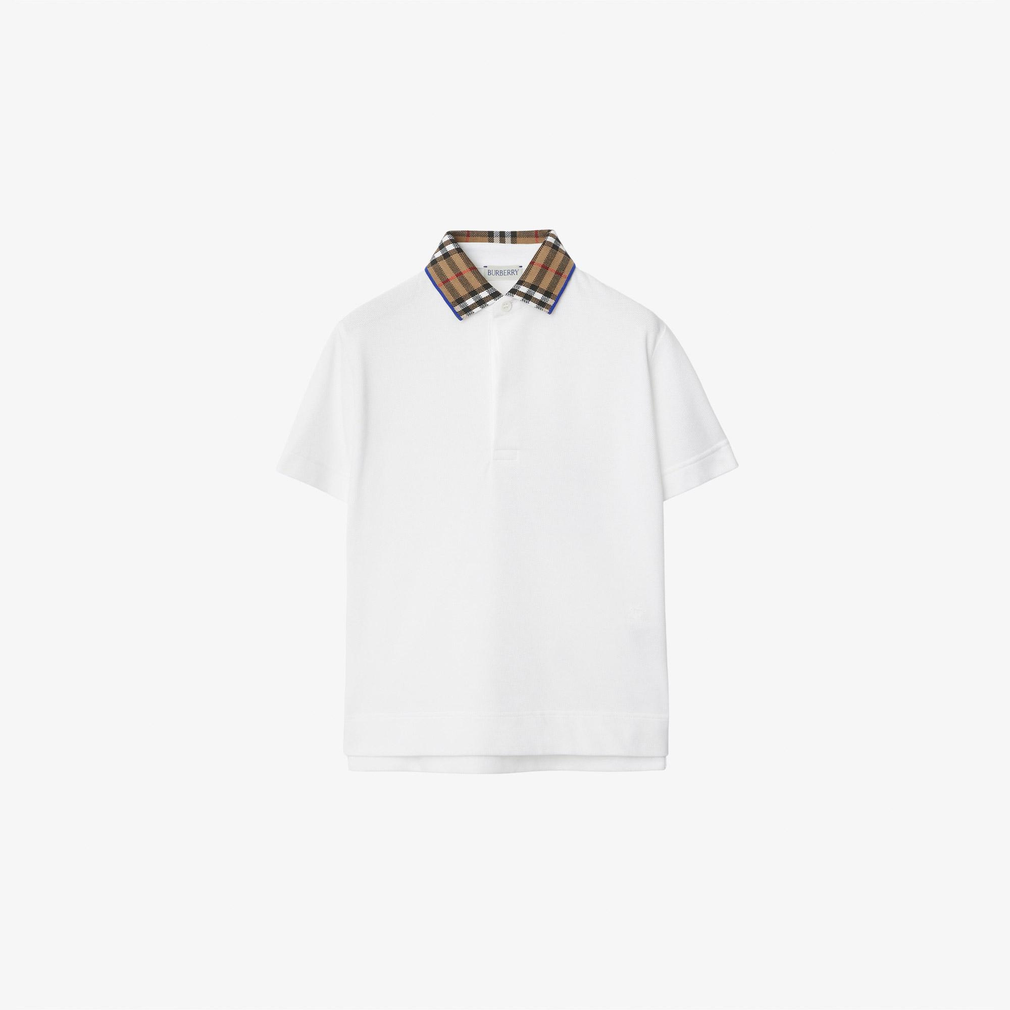 Burberry Check Yaka Detaylı Pamuklu Çocuk Beyaz Polo