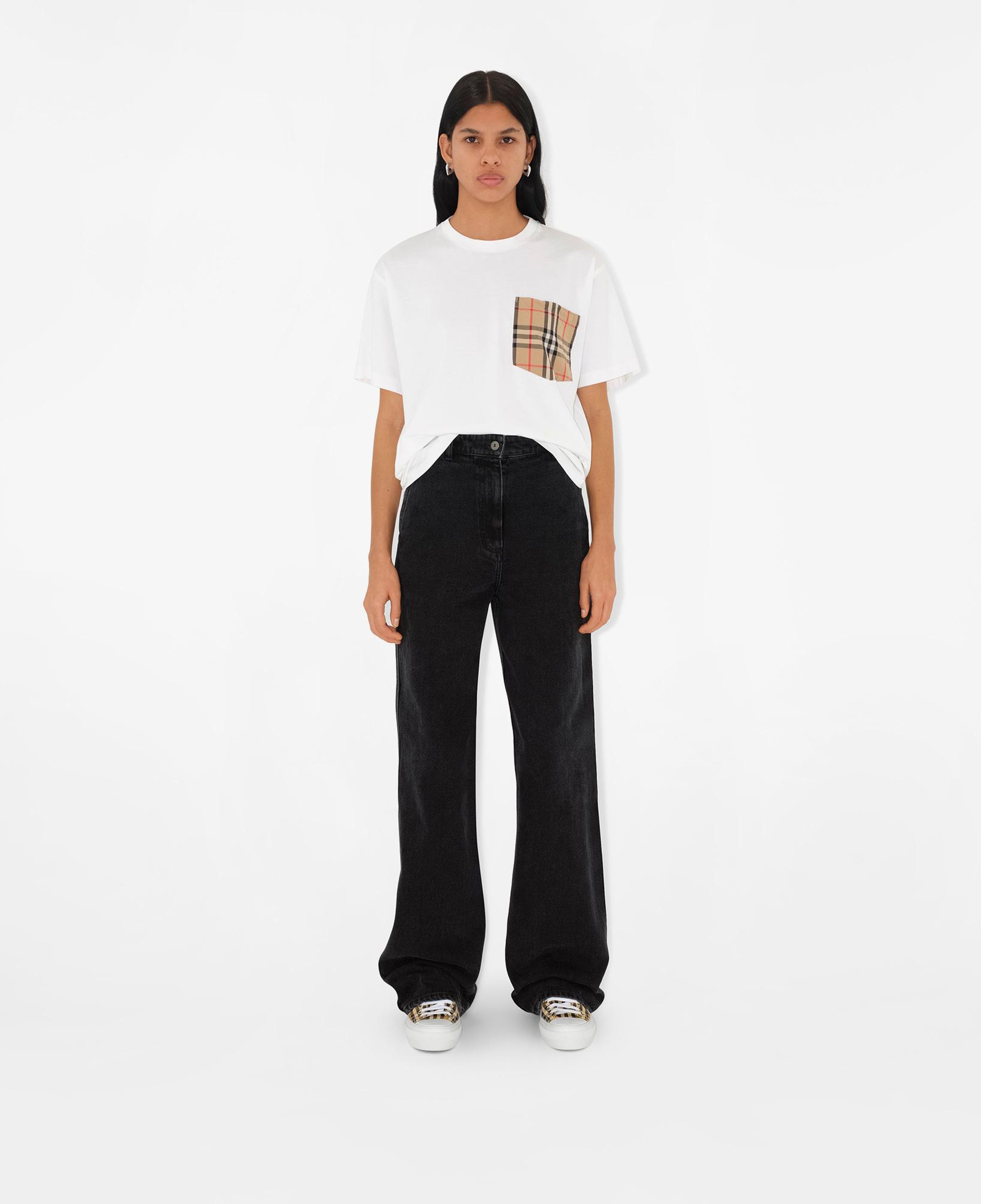 Burberry Check Pocket Pamuklu Kadın Beyaz T-Shirt